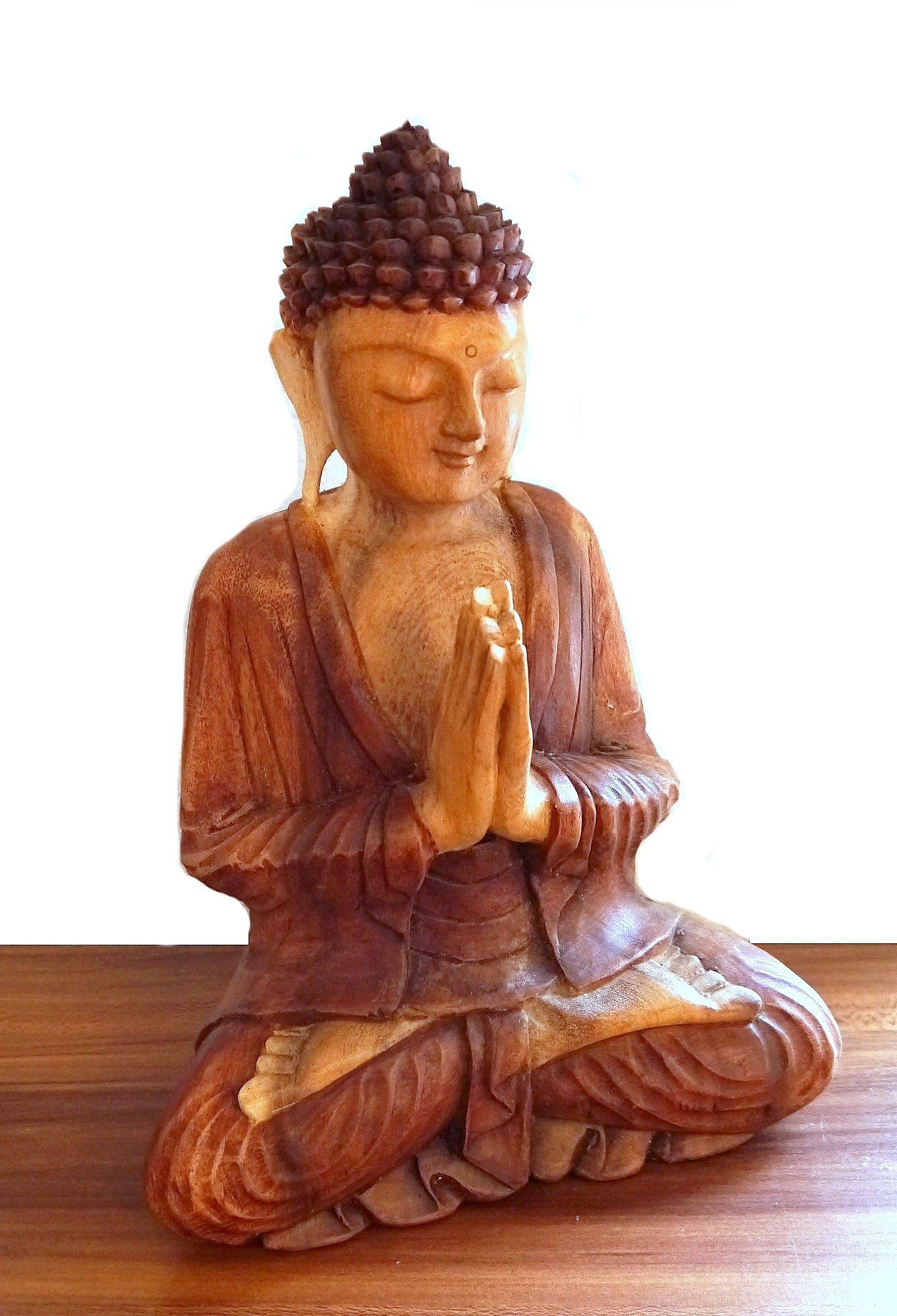 livasia Buddhafigur Buddha aus Holz, betend (30cm/50cm Höhe) – Bild 3 von 5