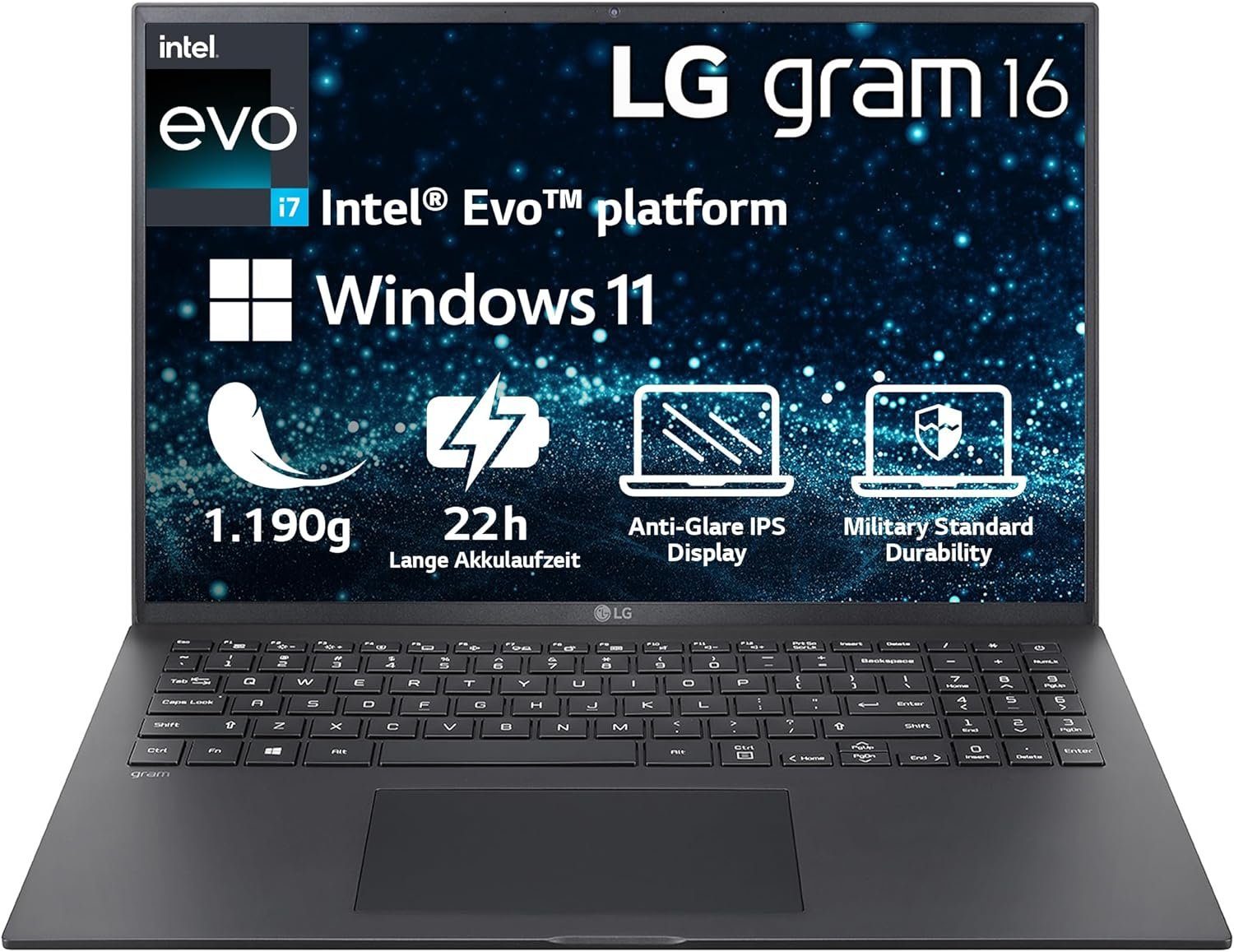 LG Electronics (2023) Ultralight Notebook (Intel Core i7, Intel Iris Xe Graphics, 512 GB SSD, 16GB RAM, 22h Akkulaufzeit, 16:10, IPS LCD-Display, Thunderbolt 4)