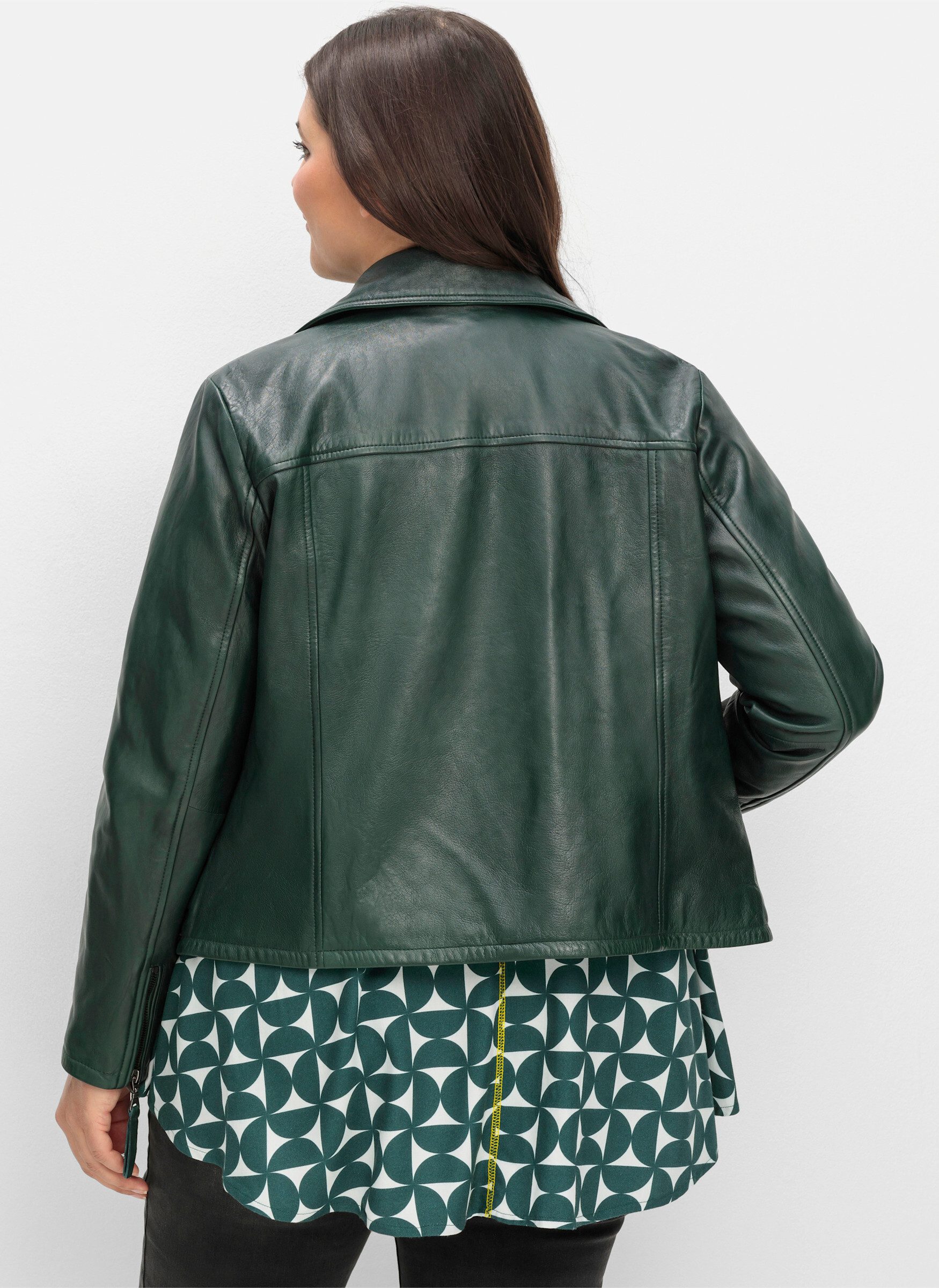 Sheego Allwetterjacke Leder-Jacke Langarm aus Lammnappa, im Biker-Stil