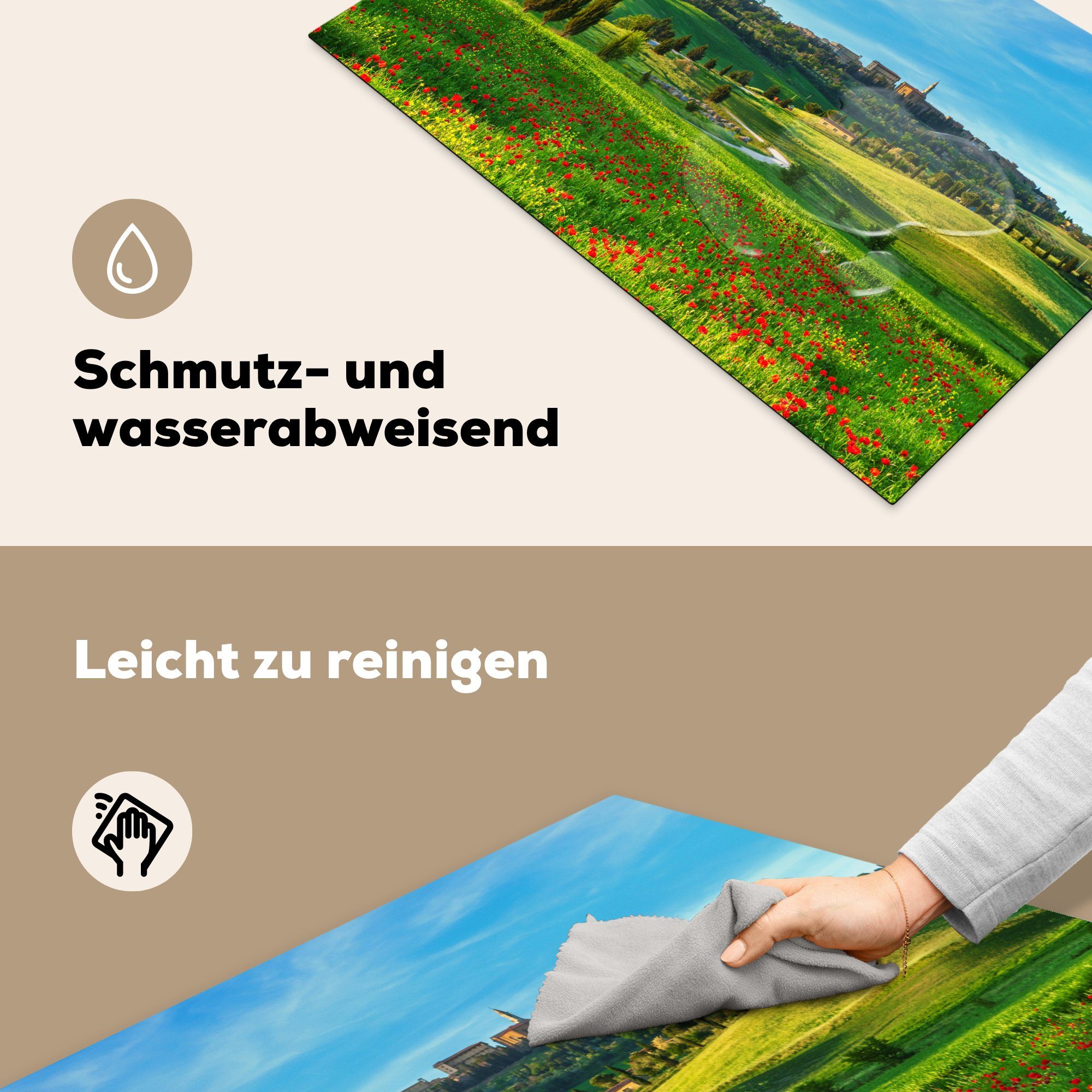 Ceranfeldabdeckung Induktionskochfeld für - küche, (1 Toskana - Herdblende-/Abdeckplatte die Vinyl, Landschaft MuchoWow Schutz 81x52 Blumen, cm, tlg),