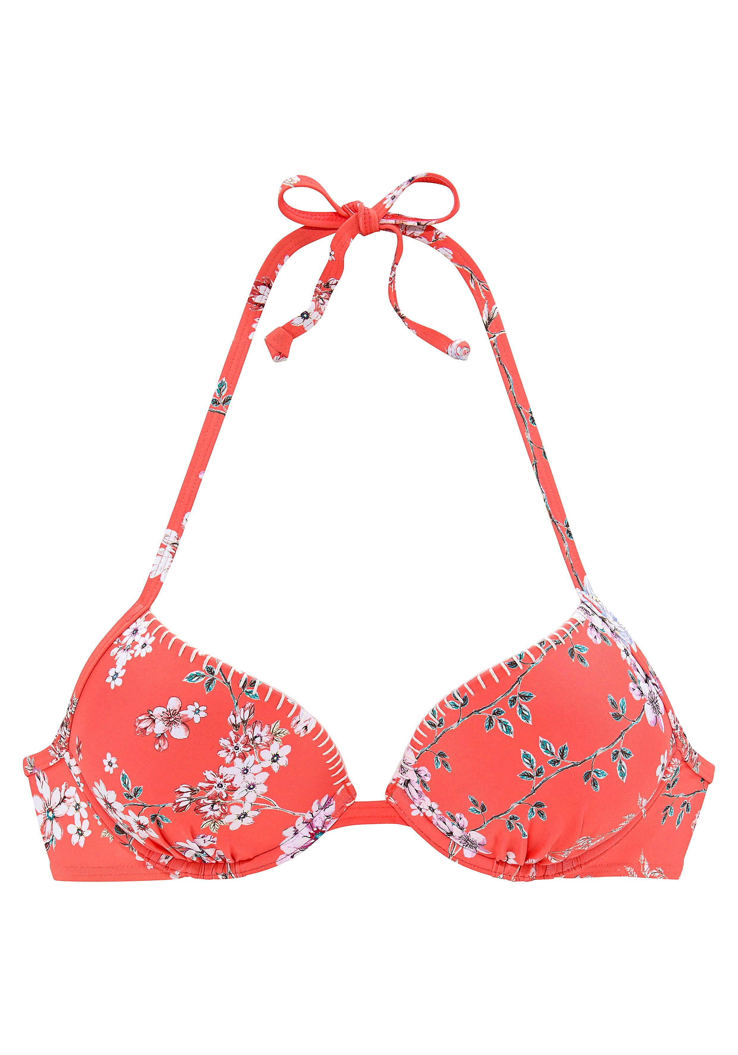 Sunseeker Push-Up-Bikini-Top Ditsy, mit Häkelkante orange-bedruckt
