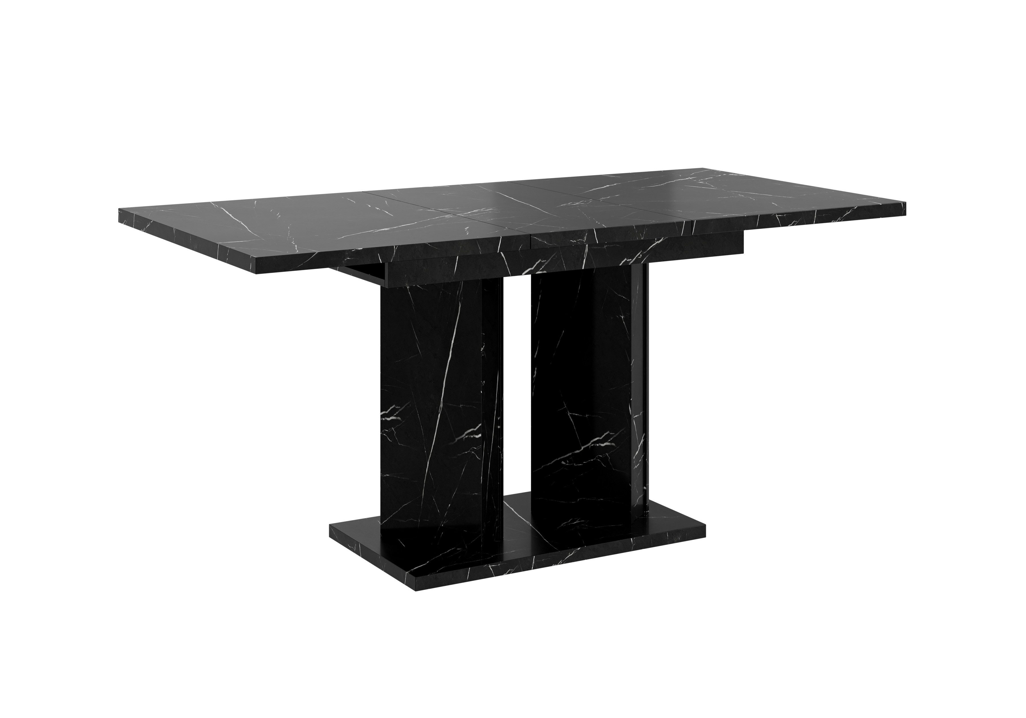 Home Collective Esstisch ausziehbar Tisch Küchentisch Esszimmertisch Ausziehtisch (Esszimmer Küche Wohnzimmer Esstisch erweiterbar), Doppel-Säulengestell 120-160x80 cm Schwarz Marmor-Optik
