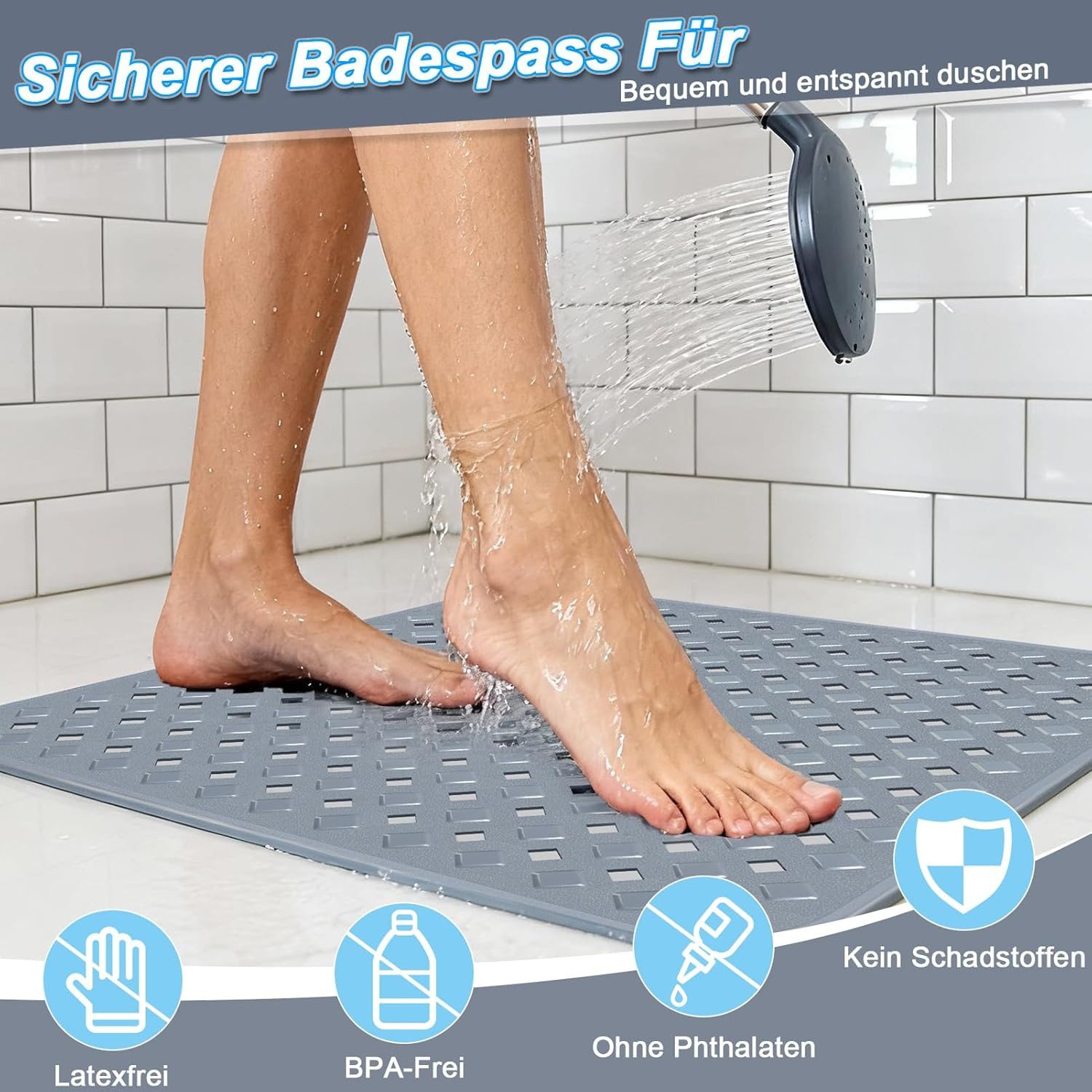 ibettertec Antirutschmatte Rutschfeste Duschmatte 53x53 cm, schimmelresistent & hautfreundlich, Duschmatte rutschfest, schimmelresistente Antirutschmatte Dusche – Bild 4 von 5