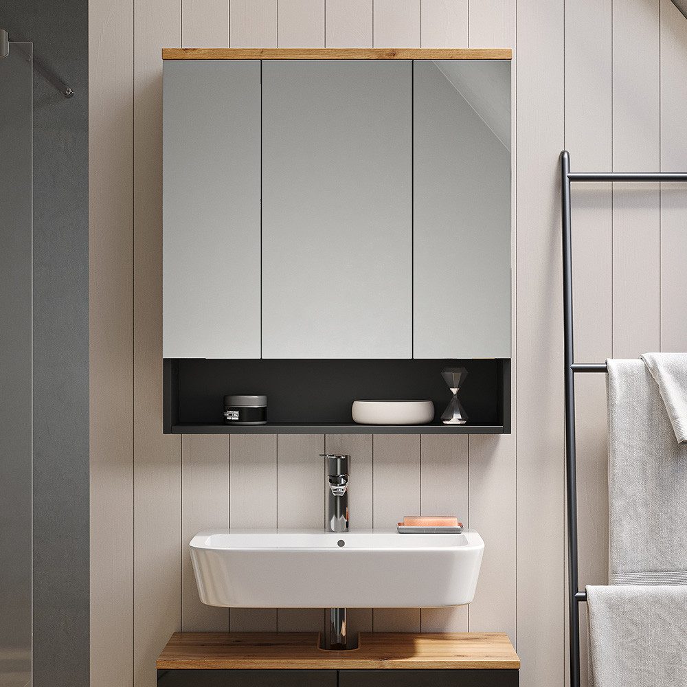 Vicco Badezimmerspiegelschrank Eden, Anthrazit/Artisan-Eiche, 70 x 77 cm (1-St)