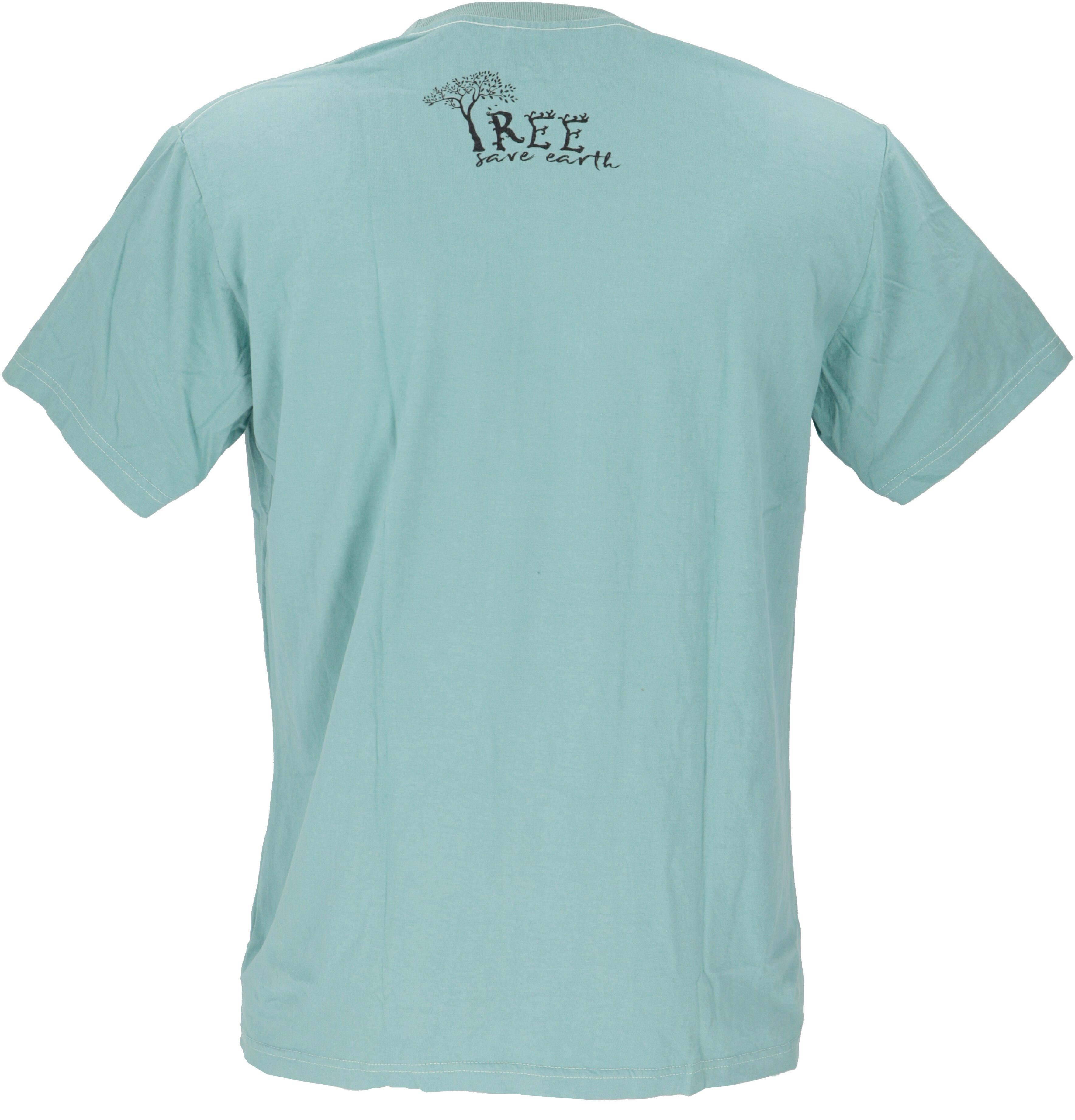 Guru-Shop T-Shirt save T-Shirt Retro earth T-Shirt, Tree/aqua Retro -.. Tree