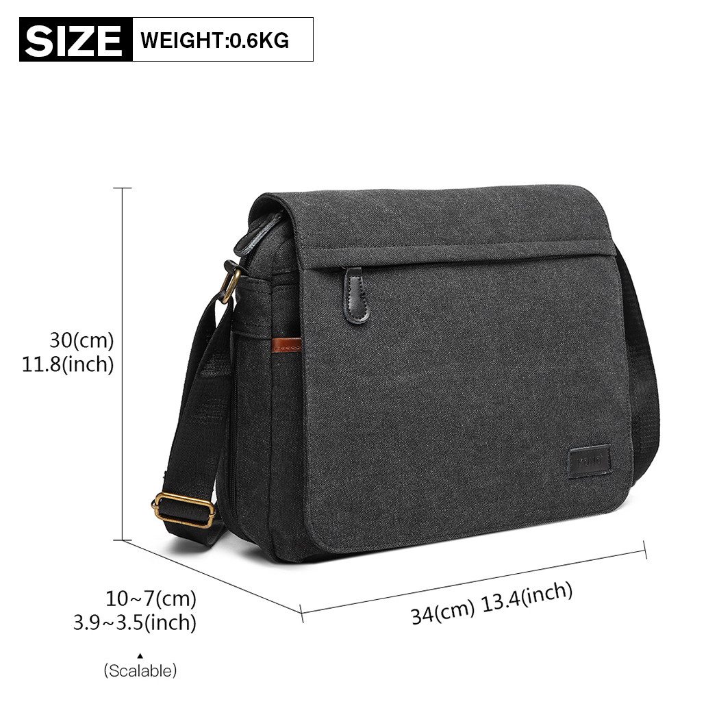 KONO Umhängetasche Canvas Messenger Bag Wasserdichte 13-Zoll Laptoptasche - Damen Herren