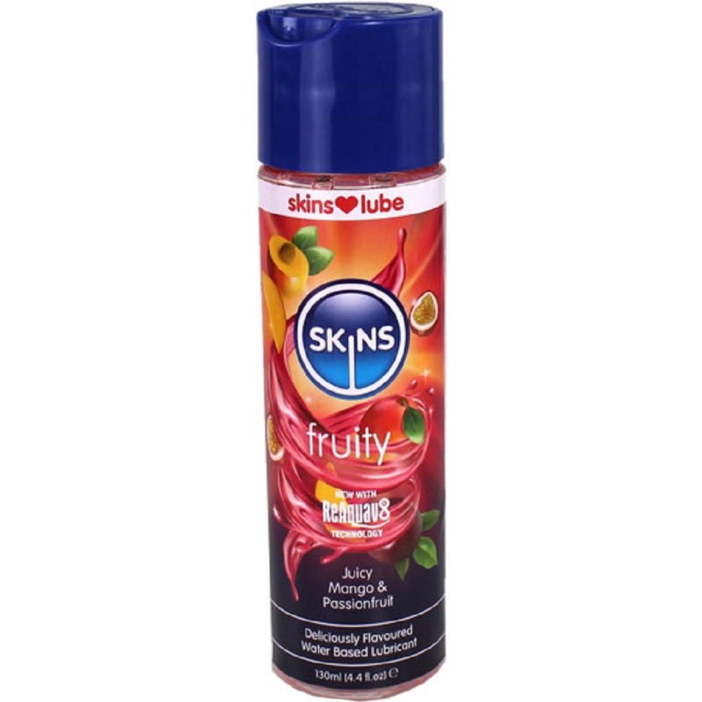 SKINS Condoms Gleitgel «Fruity» Juicy Mango & Passionfruit, mit Mango Maracuja Geschmack, Flasche mit 130ml, 1-tlg., zuckerfreies Gleitgel mit natürlichen Aromen