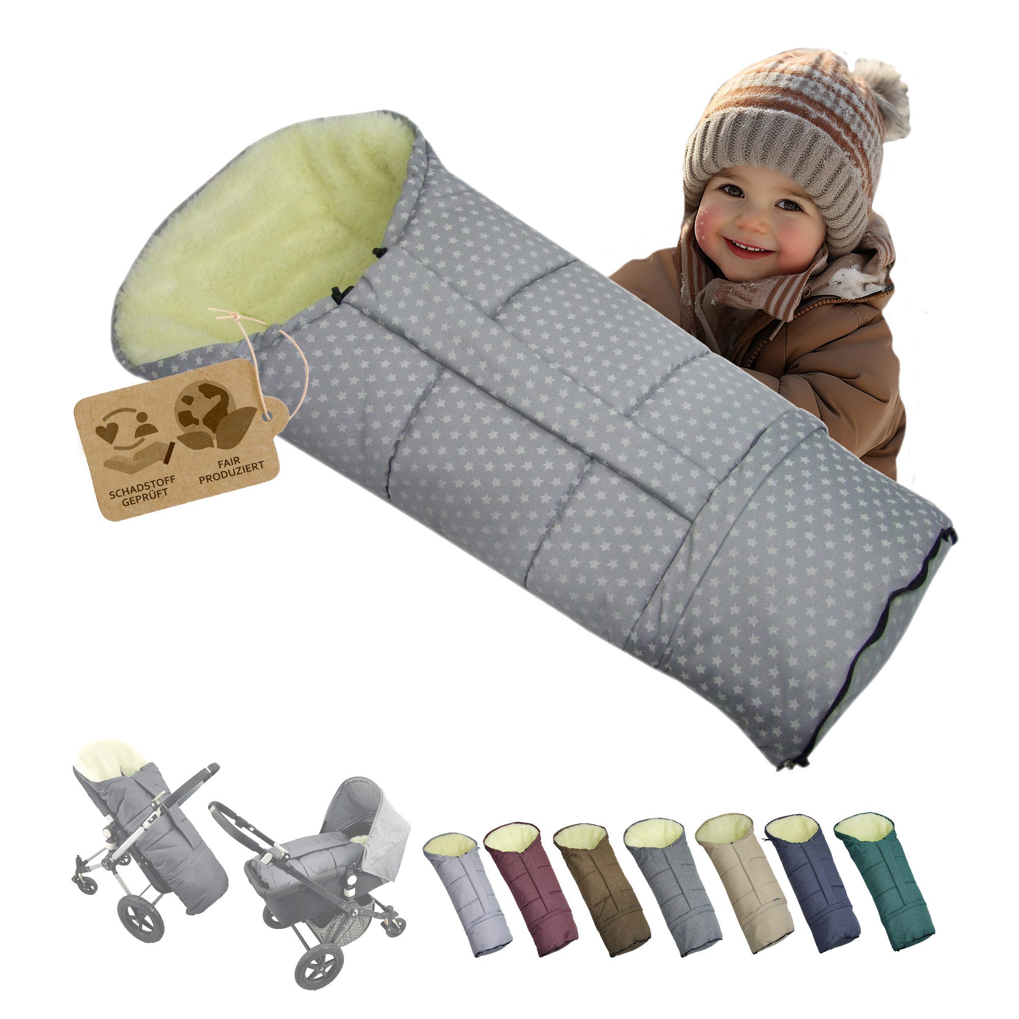 BambiniWelt by Rafael K. Fußsack Winterfußsack Fußsack für Kinderwagen Buggy mumienform Wolle STERNE von BambiniWelt by Rafael K.