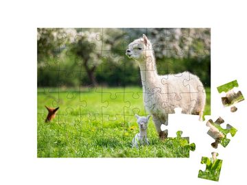 puzzleYOU Puzzle Alpaka mit Nachkommen, südamerikanisches Säugetier, 48 Puzzleteile, puzzleYOU-Kollektionen Alpakas, Exotische Tiere & Trend-Tiere