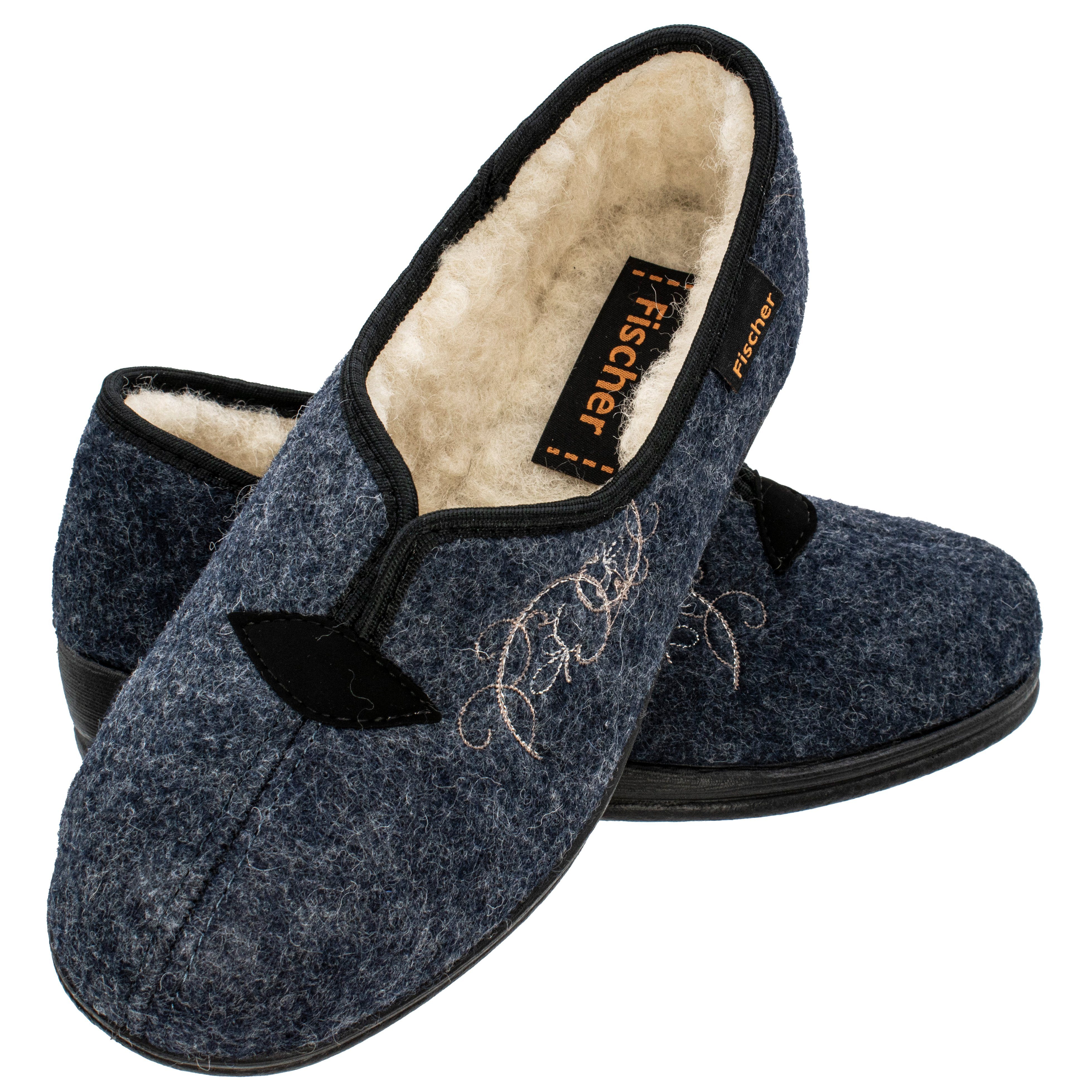 Fischer-Markenschuh Dora Hausschuh zum Schlupfen, Schurwollfutter, Wollfilz, wärmend