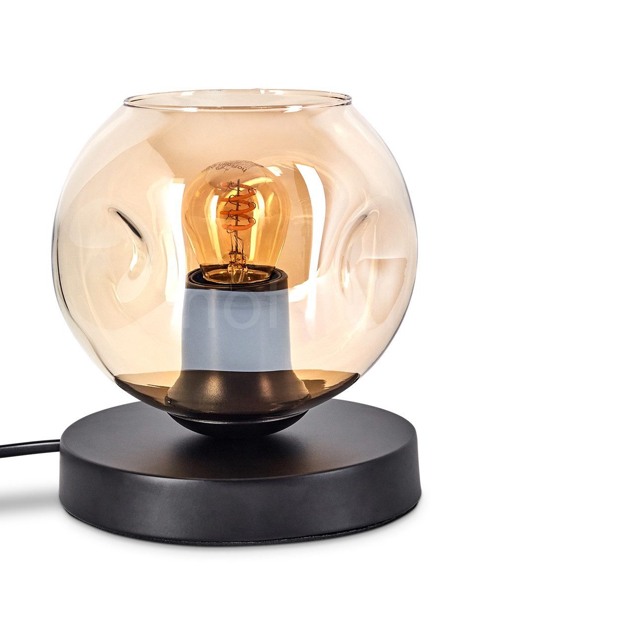 Tischleuchte Tischlampe aus Metall/Glas in Schwarz/Bernstein