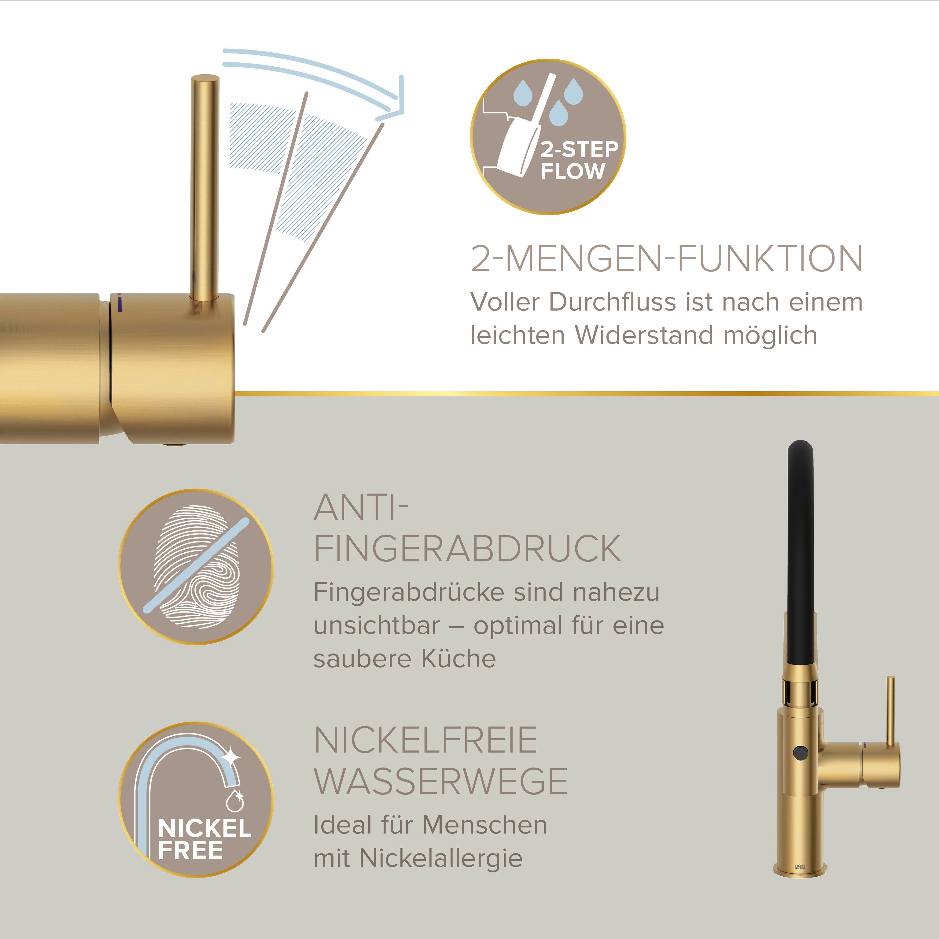 Lenz Küchenarmatur NALU Flexible Pendelbrause mit 2 Strahlarten – Bild 5 von 5