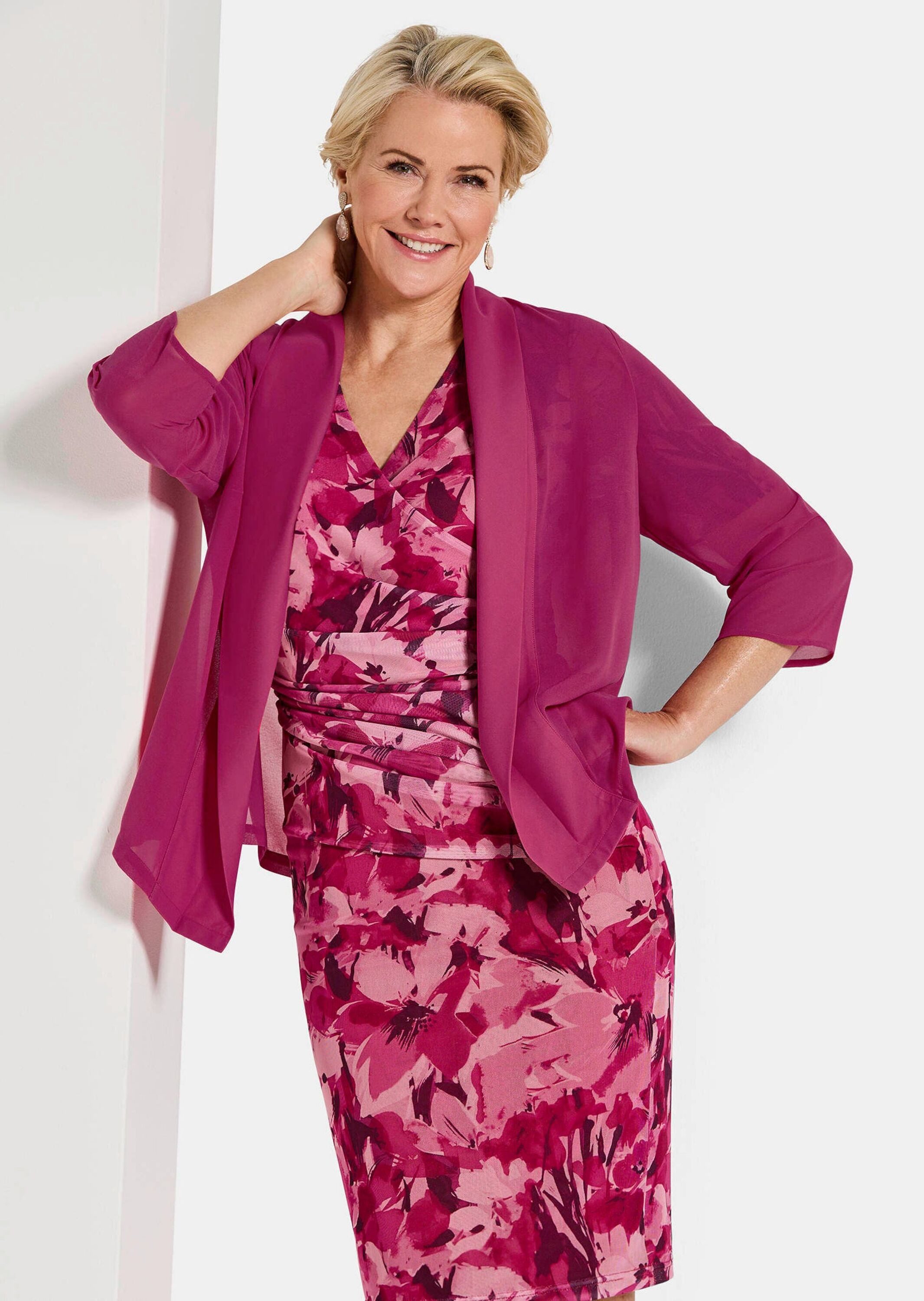 GOLDNER Jerseyblazer Blaue leichte Jacke mit Schalkragen, Halbarm Halbtransparenter Bolero, leicht verkürzt – Bild 4 von 5