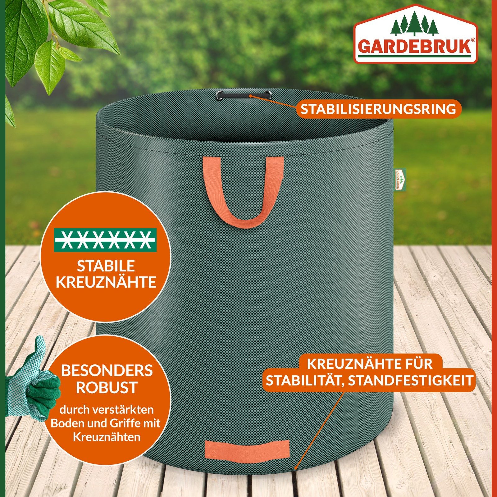 Gardebruk Gartensack, Gartenabfallsack 4x500 Liter 50 kg Belastbarkeit stabil robust