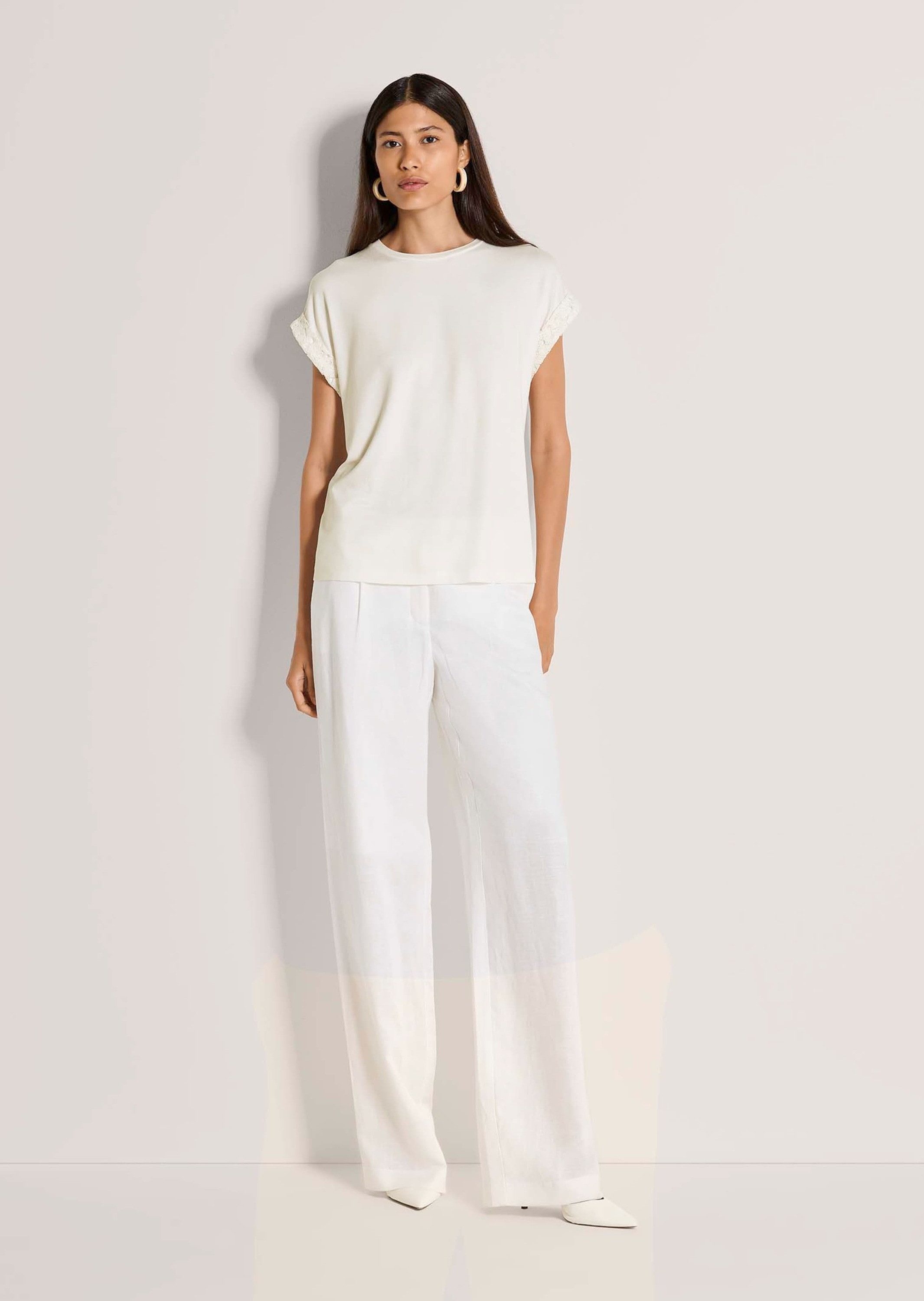 Kurzarmshirt Elegantes Jersey-Shirt mit Spitze, Kurzarm