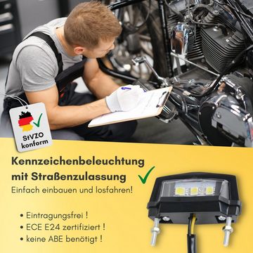 Binego Kennzeichenhalter Motorrad LED Kennzeichenbeleuchtung E Geprüft Nummernschildbeleuchtung, (1-St), LED Technologie