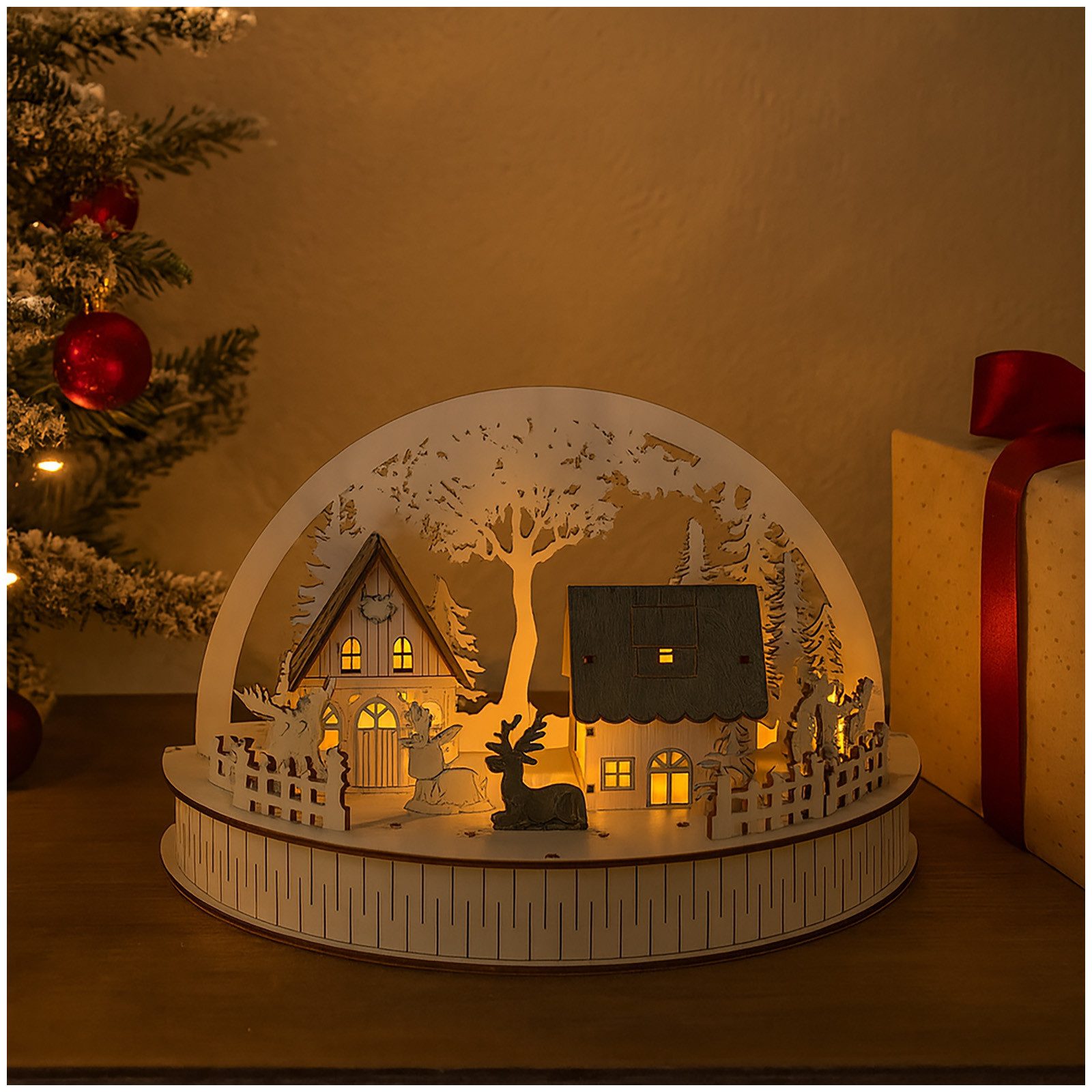 HTI-Living Weihnachtsfigur Weihnachtsszene beleuchtet Rehe (Stück, 1 St., 1 Leuchtdeko ohne Batterien), Leuchtdeko Weihnachtsdeko