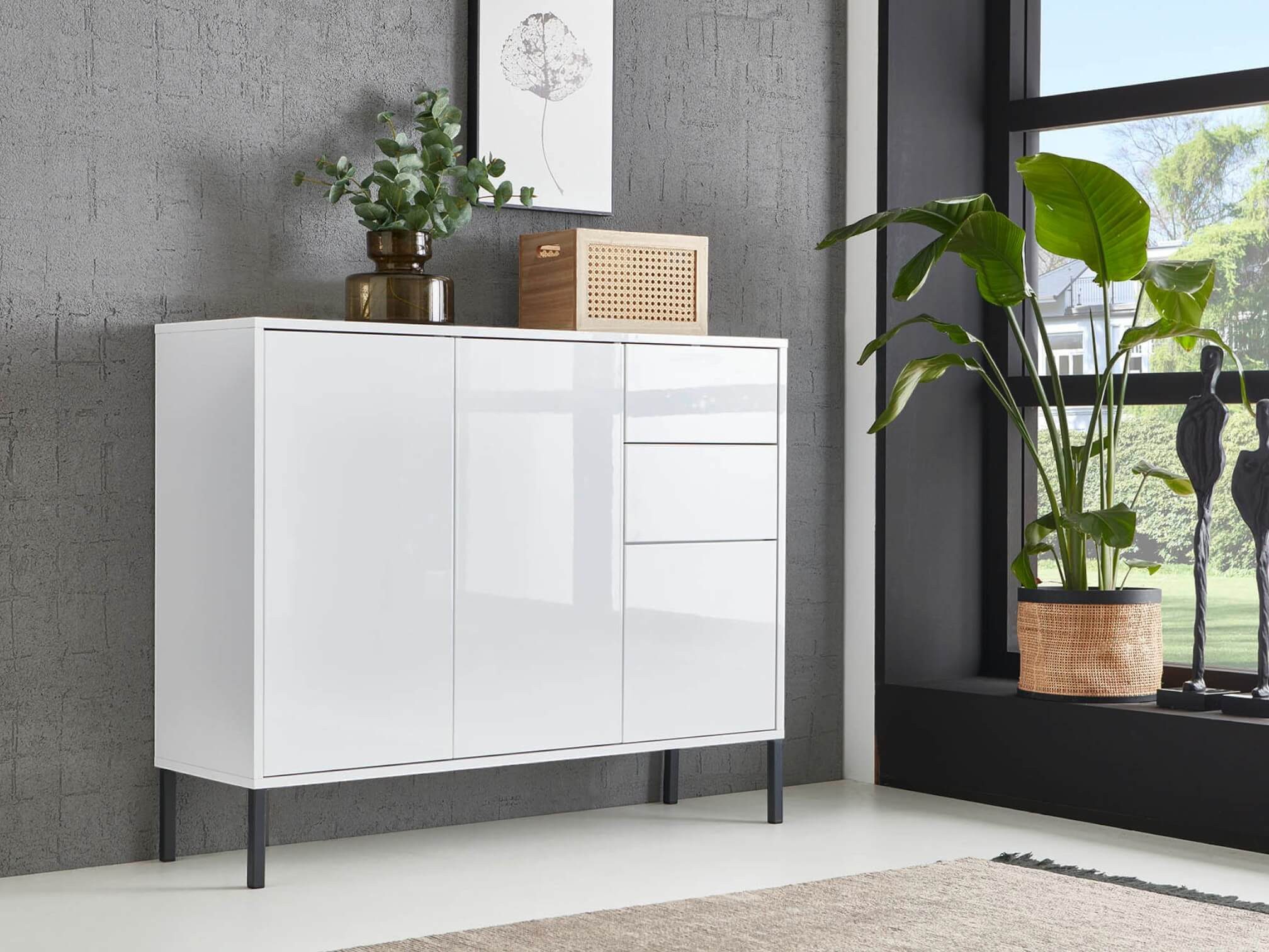 moebel-dich-auf Sideboard BEN 10 (4 Metallfüße, weiß), Push-to-open-Funktion