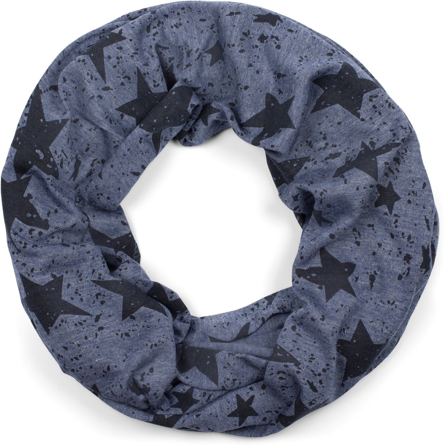 styleBREAKER Loop, (1-St), Loop Schal mit Sterne Splat Style Print Jeansblau meliert
