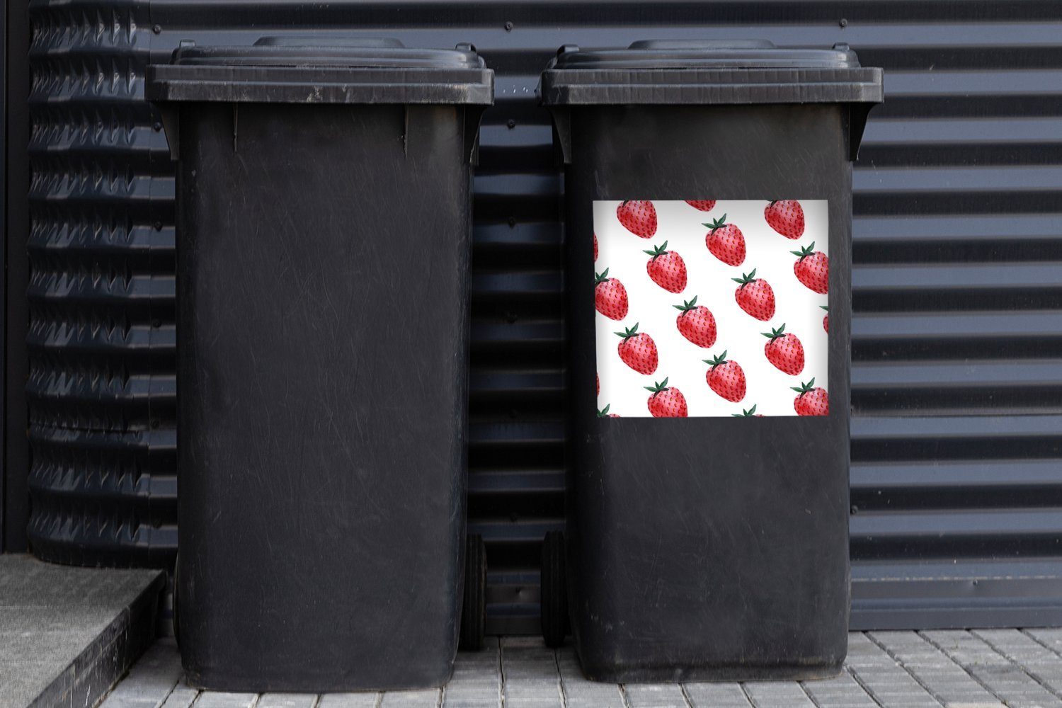 Wandsticker - MuchoWow Obst Erdbeere St), Mülleimer-aufkleber, - (1 Sticker, Container, Weiß Mülltonne, Abfalbehälter