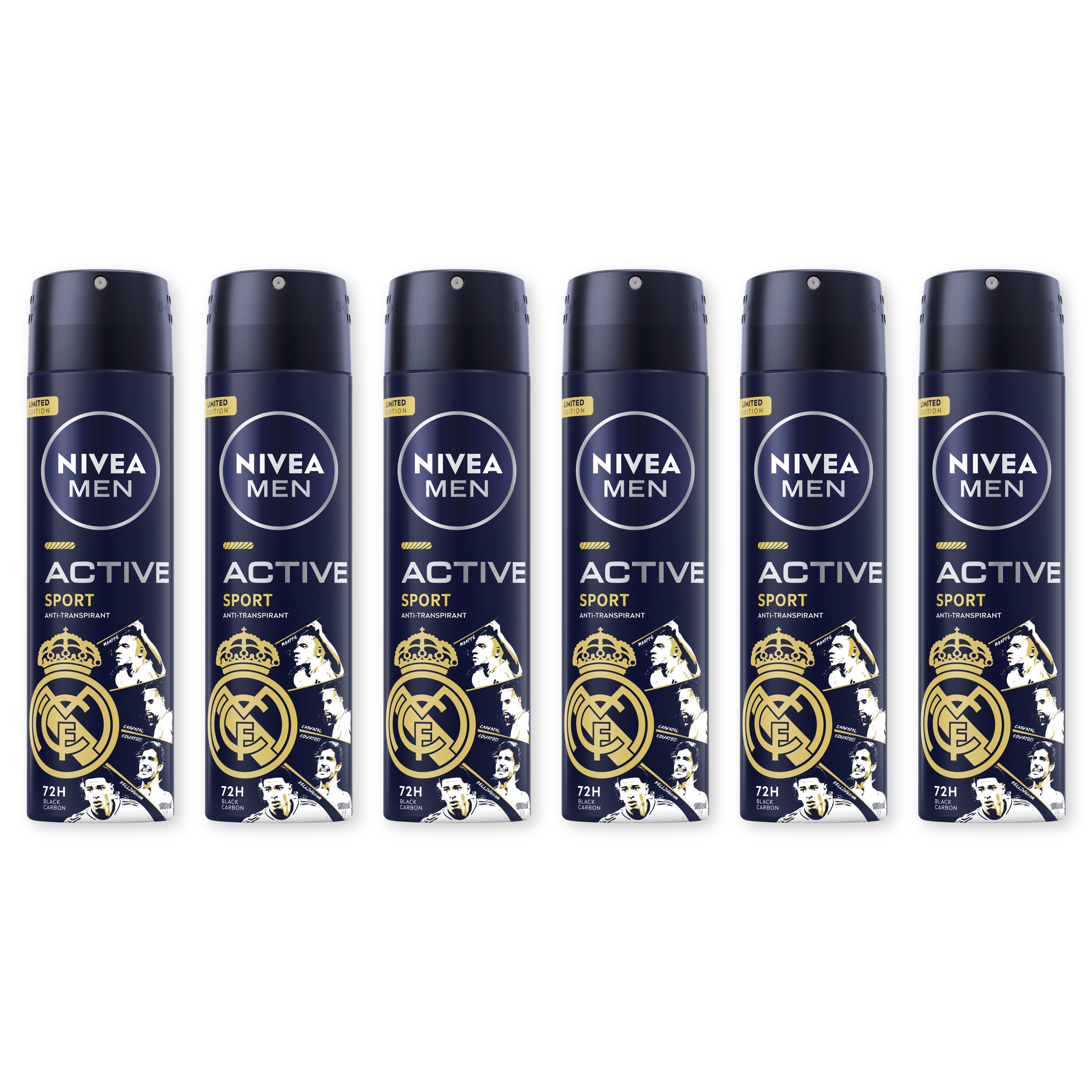 Nivea Men Deo-Spray Active Sport Limited Edition Deo Spray 6 x 150 ml, 6-tlg., Angereichert mit Black Carbon