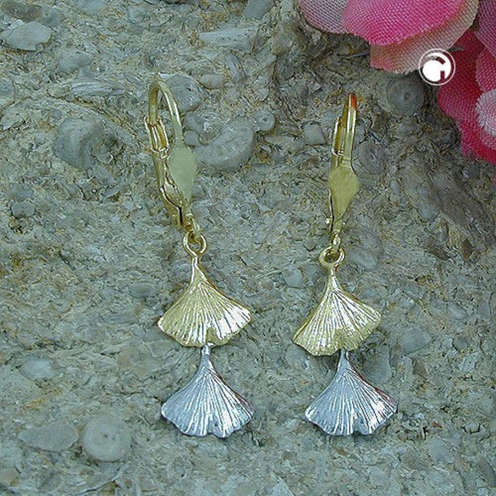 unbespielt Paar Ohrhänger Brisur 34 x 9 mm Gingko-Blatt Bicolor-Optik 375 Gold inkl. Schmuckbox, Goldschmuck für Damen