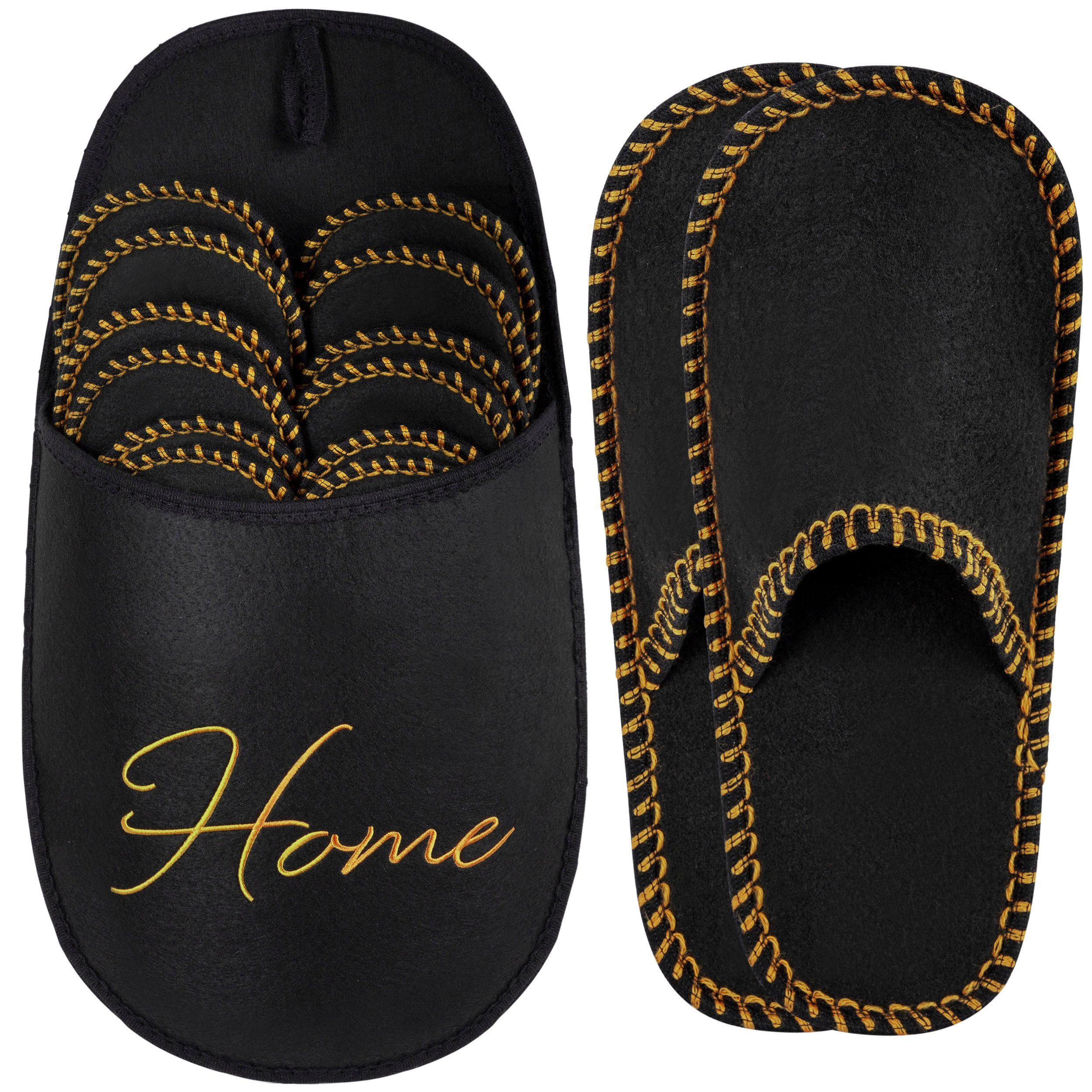 ONVAYA ABS Gästepantoffel, Home schwarz-gold, 6er Set, Antirutsch, Filz Plüsch Hausschuhe