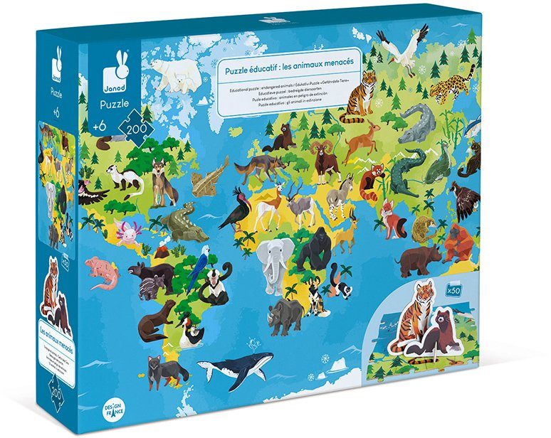 Janod Puzzle Gefährdete Tiere, 200 Puzzleteile, günstig online kaufen