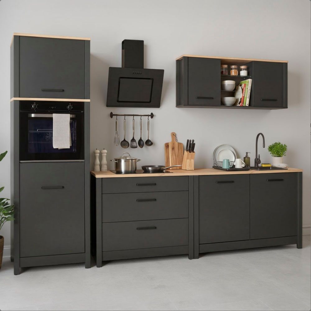 Inter Link Küchenzeile Pienza, Einbauküche, Küchenblock, Küchenmodul, Kompaktküche, Ohne E-Geräte für Spülmaschine Kochfeld Backofen Kühlschrank B: 300 cm