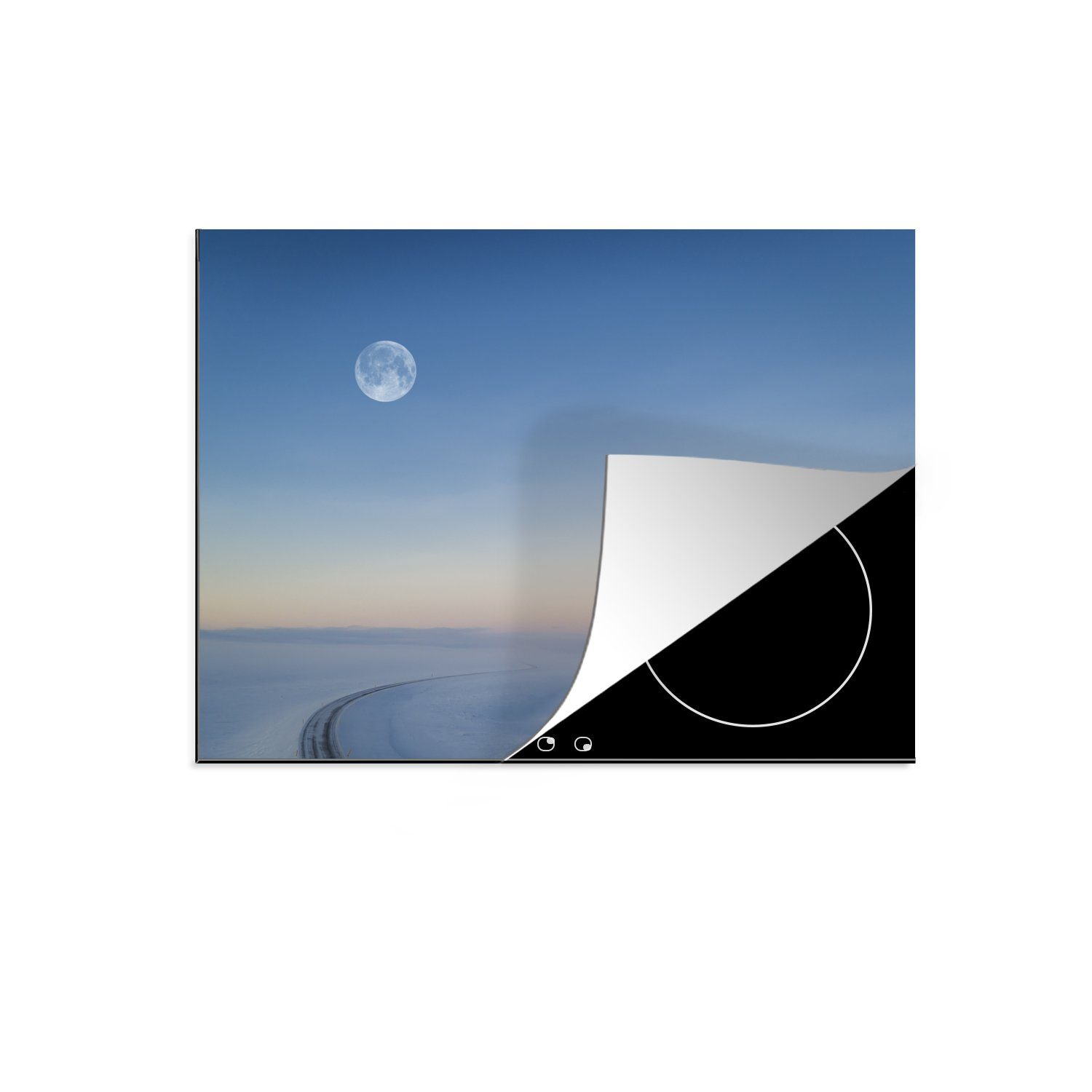 MuchoWow Herdblende-/Abdeckplatte Mond - Schnee - Winter, Vinyl, (1 tlg), 70x52 cm, Mobile Arbeitsfläche nutzbar, Ceranfeldabdeckung