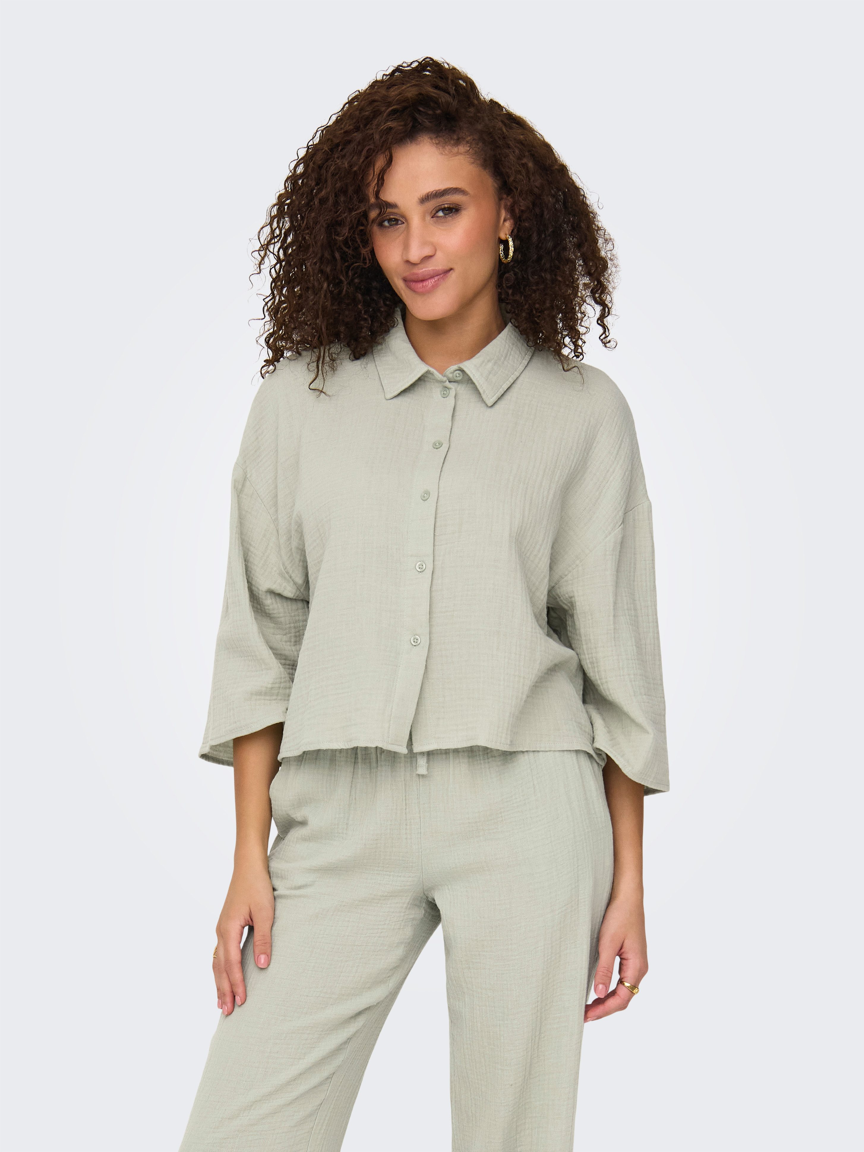 JDY Hemdbluse JDYTHEIS LIFE 3/4 CROP SHIRT WVN NOOS Baumwolle, regular fit