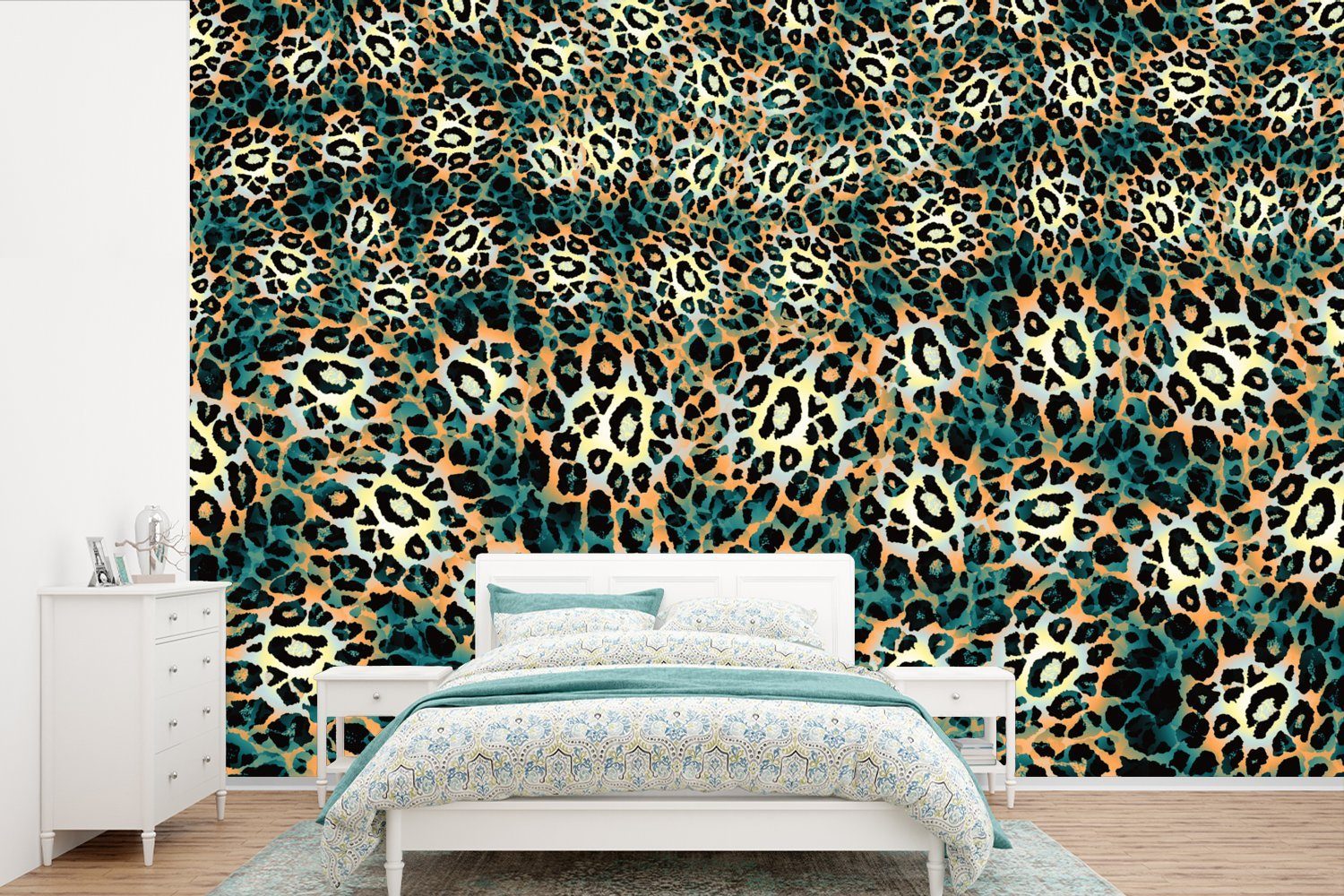 MuchoWow Fototapete Leopardenmuster - Design - Tiere, Matt, bedruckt, (6 St), Wallpaper für Wohnzimmer, Schlafzimmer, Kinderzimmer, Vinyl Tapete