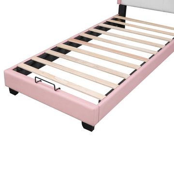 EXTSUD Kinderbett Babybett gepolstertes Bett 90*200cm mit Lattenrost und Rückenlehne, Mädchenbett in Kronenform, rosa (ohne Matratze)