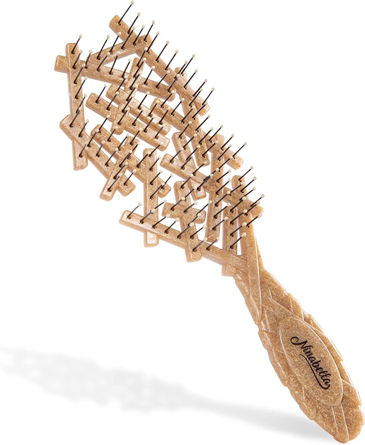 Haarbürste aus Kokosnussschalen für Haarbürste Entwirrbürste Locken Lange Haare Ninabella & Bürste Nasse für - Kinder - Beige, Männer & - Damen, Bio