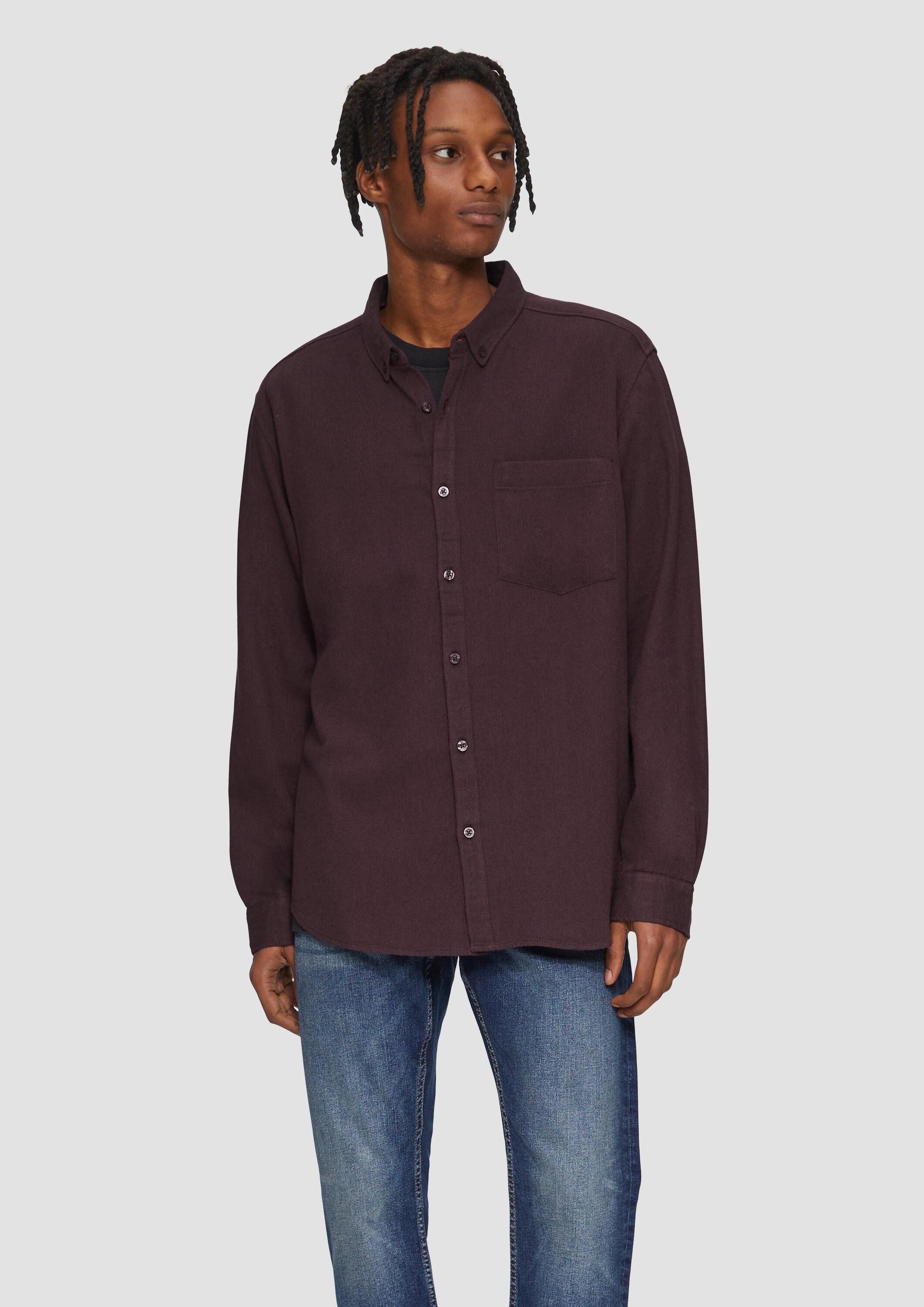 QS Langarmhemd Hemd Regular Fit: Twillhemd mit aufgesetzter Brusttasche