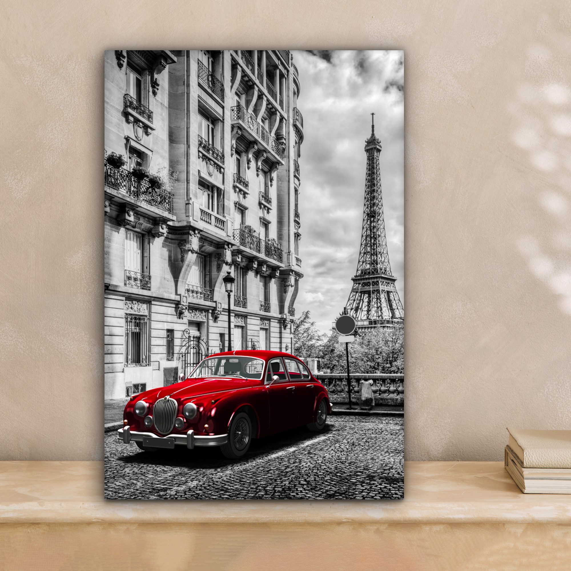 OneMillionCanvasses® Leinwandbild Eiffelturm - Schwarz - Weiß - Auto, Fotod günstig online kaufen