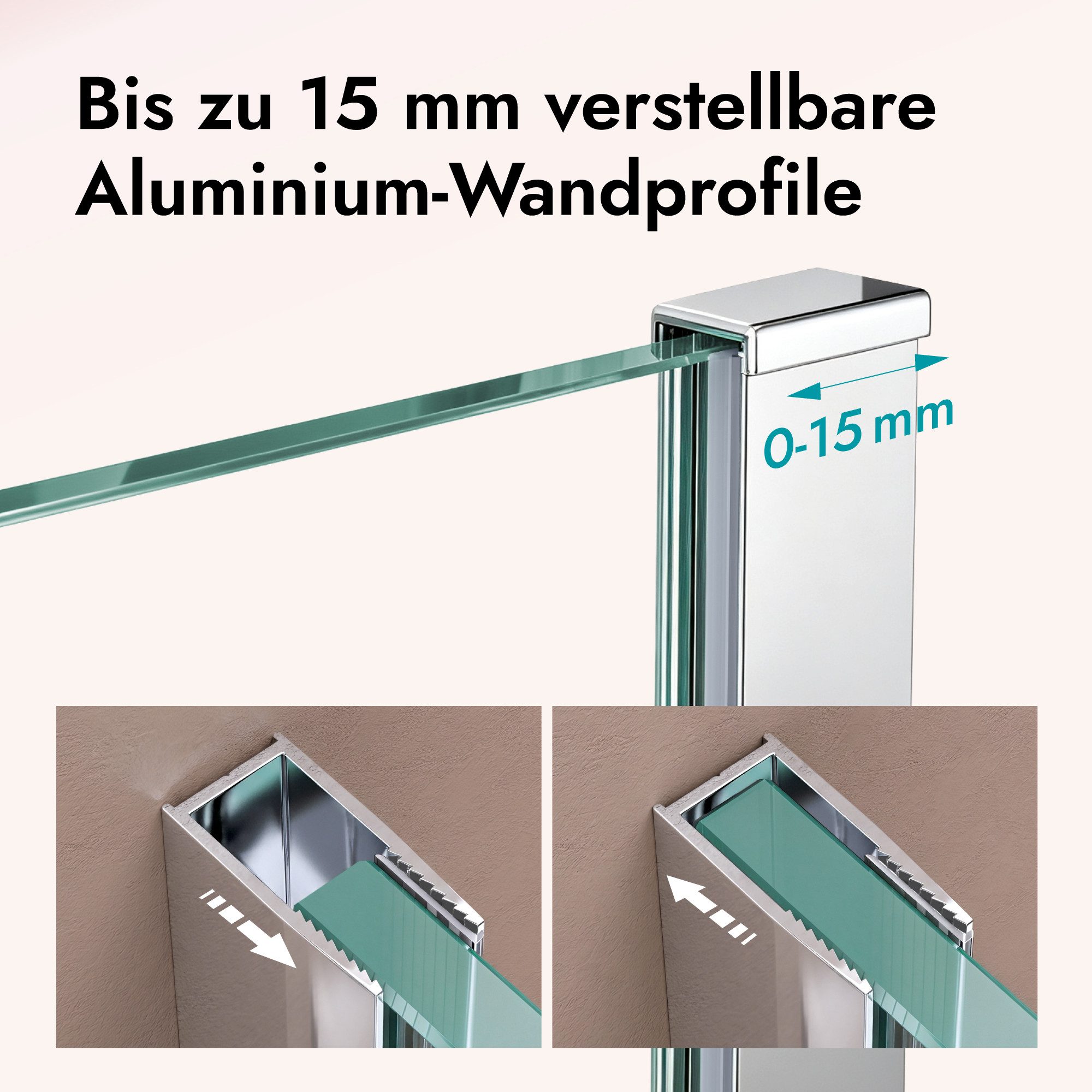 doporro Walk-in-Dusche Duschwand Duschabtrennung 8mm ESG Stabilisator aus Edelstahl Bremen, Einscheibensicherheitsglas – Bild 3 von 5
