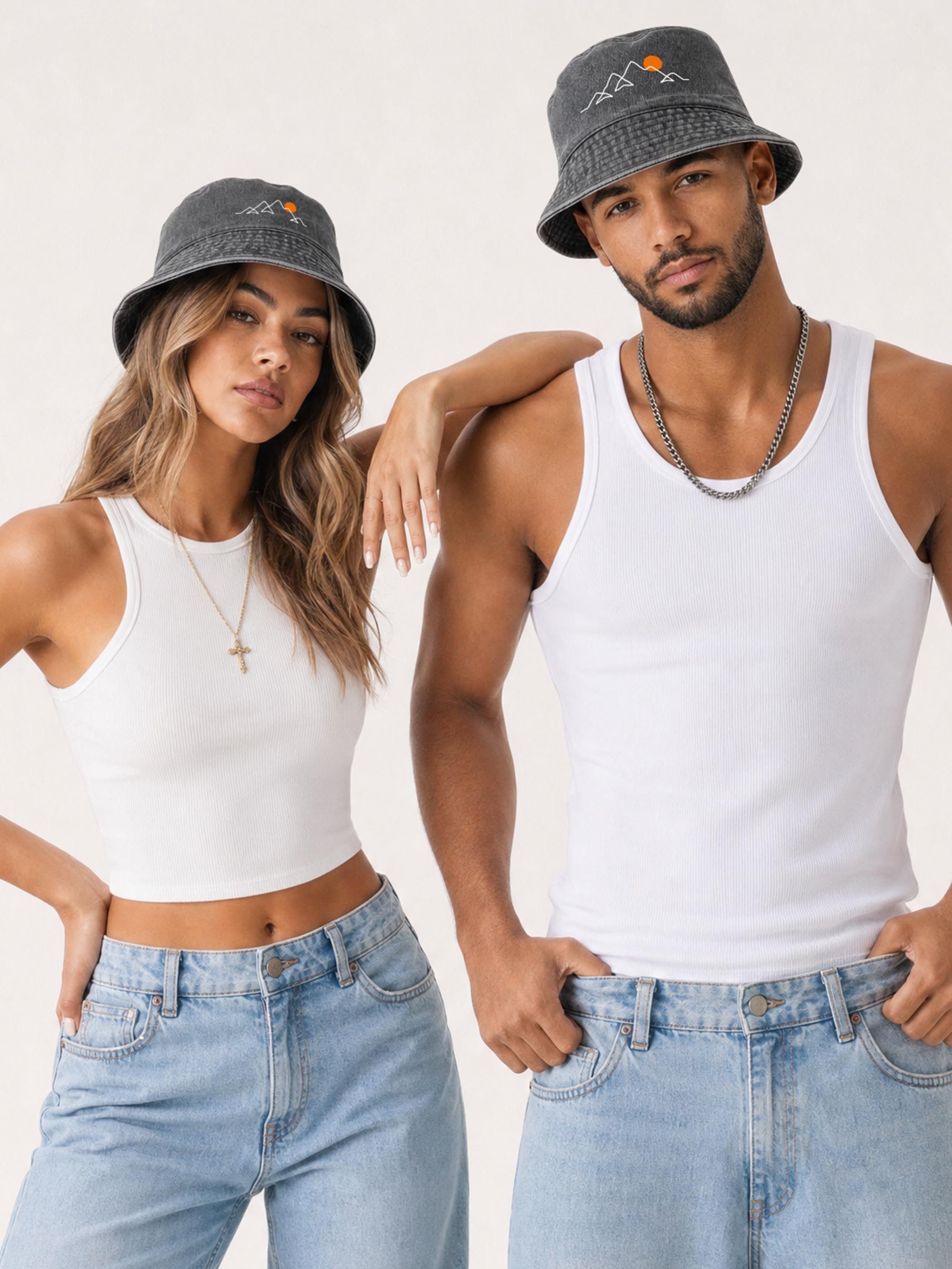 Neverless Fischerhut Anglerhut mit Print Berg Linie Bucket Hat Baumwolle Neverless® – Bild 5 von 5