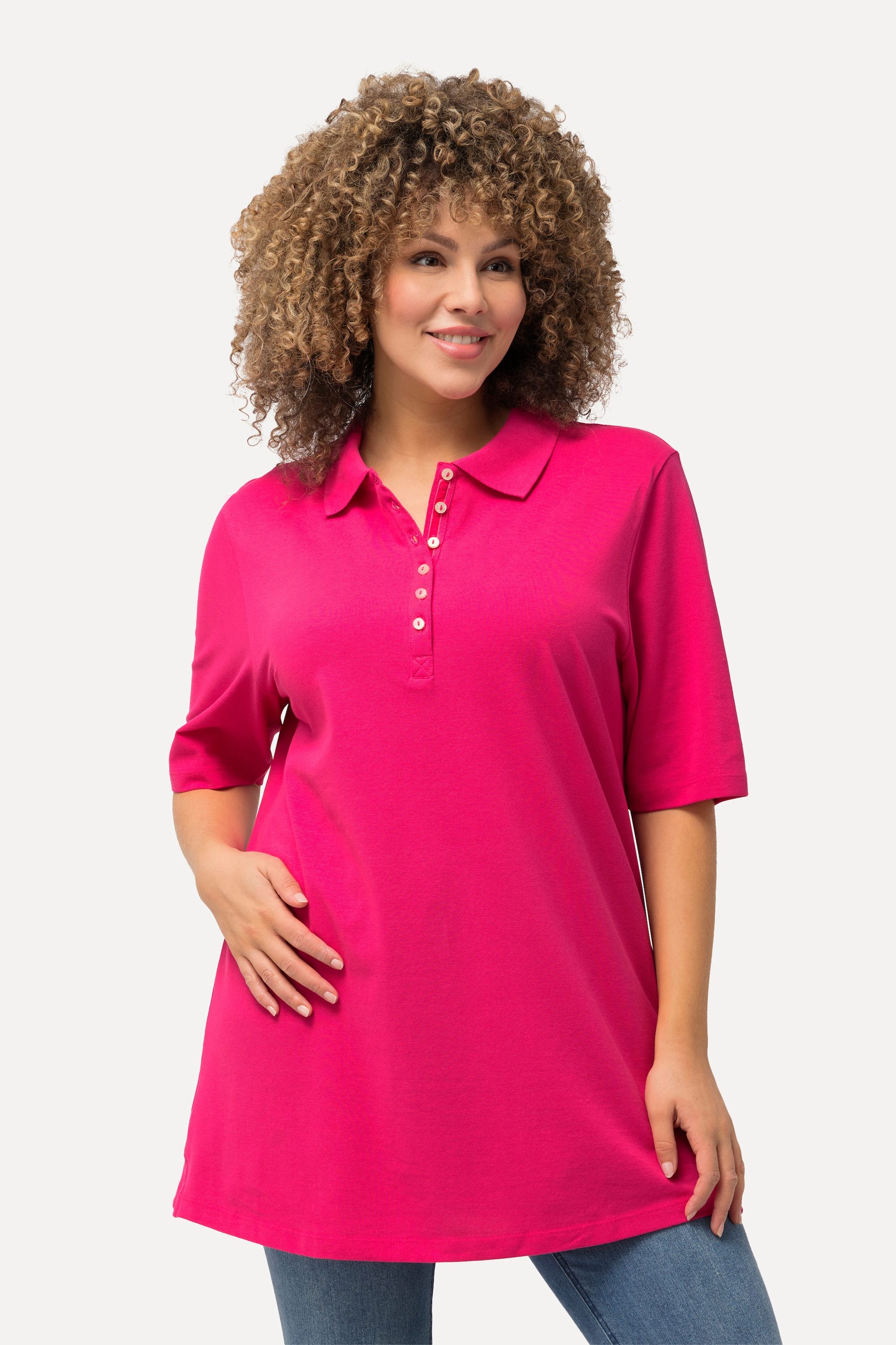 Ulla Popken T-Shirt Poloshirt Piqué Polokragen günstig online kaufen
