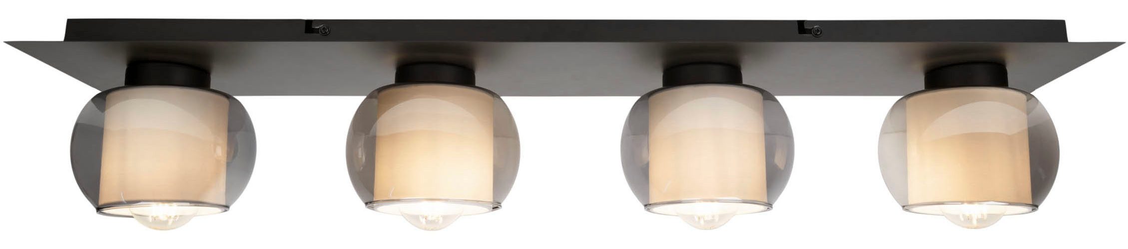 OTTO home Deckenleuchte Tanissa, ohne Leuchtmittel, eckig, 4 kugelförmige Rauchglas-Schirme innen mit Stoff, 4x E27 exkl.