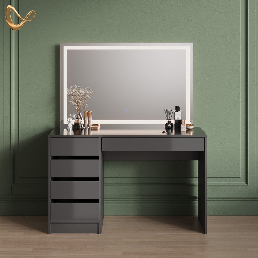 Livinity® Schminktisch Imola, Anthrazit, 120 cm mit LED-Spiegel günstig online kaufen