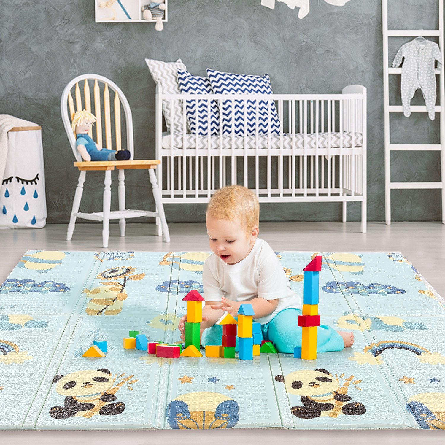 LUCKZON Spielmatte,faltbar Baby Spielteppich, Kinderteppich 180 x 200 CM Wasserdicht Krabbelmatte doppelseitig, BPA frei & sicher für kleinkind mehr