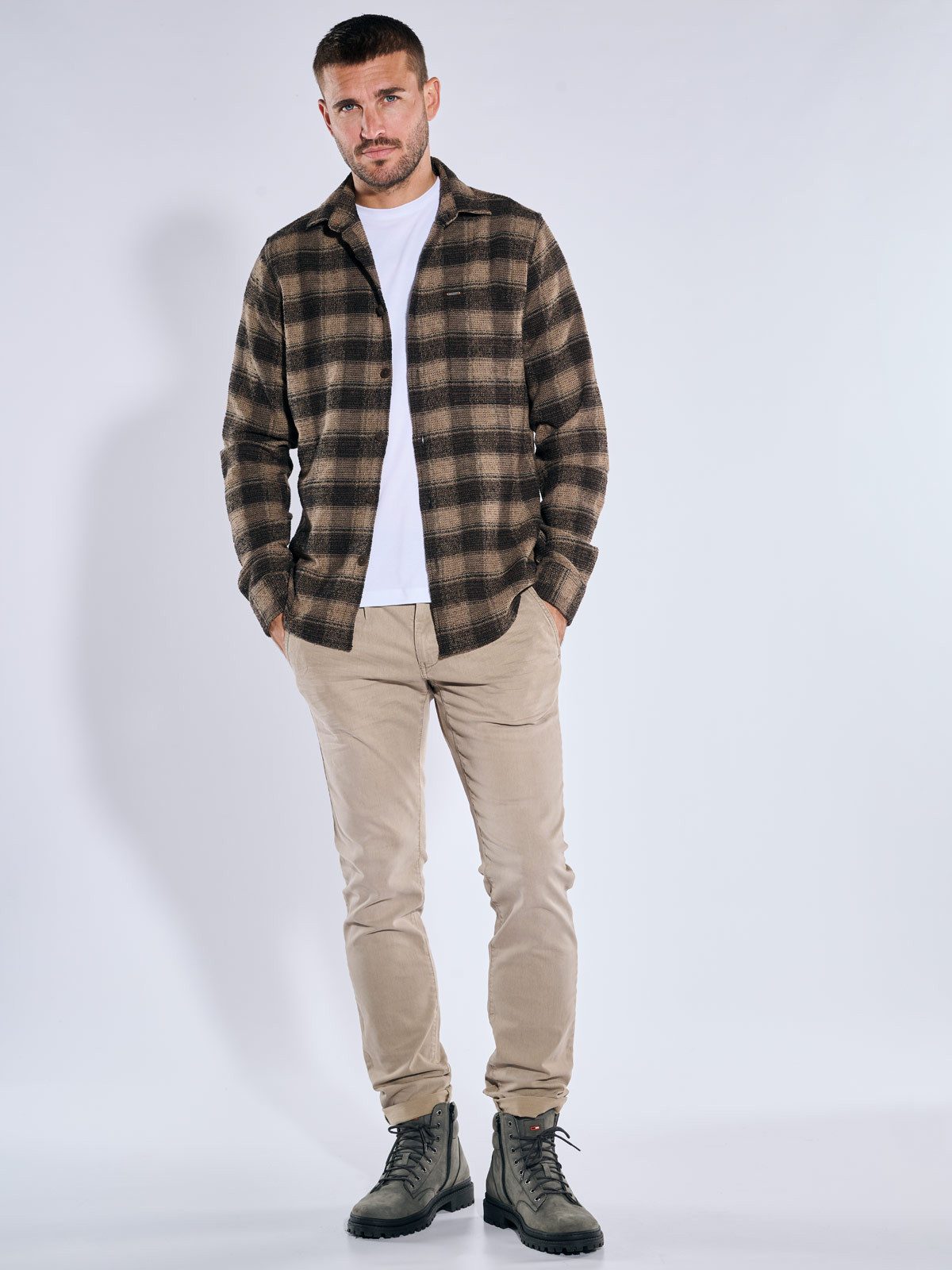 emilio adani Langarmhemd Herren Overshirt kariert, Braun