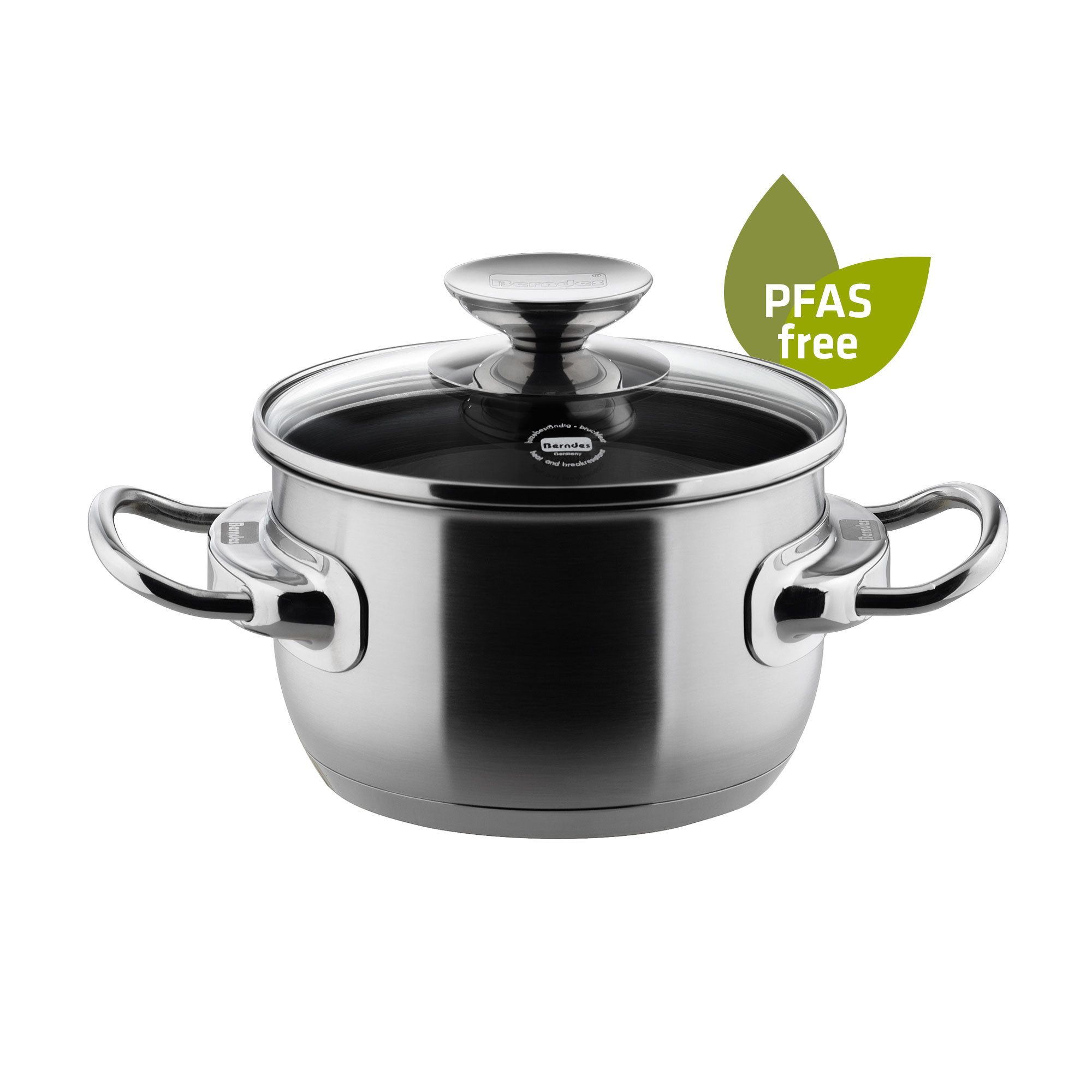 Berndes Kochtopf mit Glasdeckel aus Edelstahl, poliert - Injoy® PFAS-frei, Edelstahl, nickelfrei