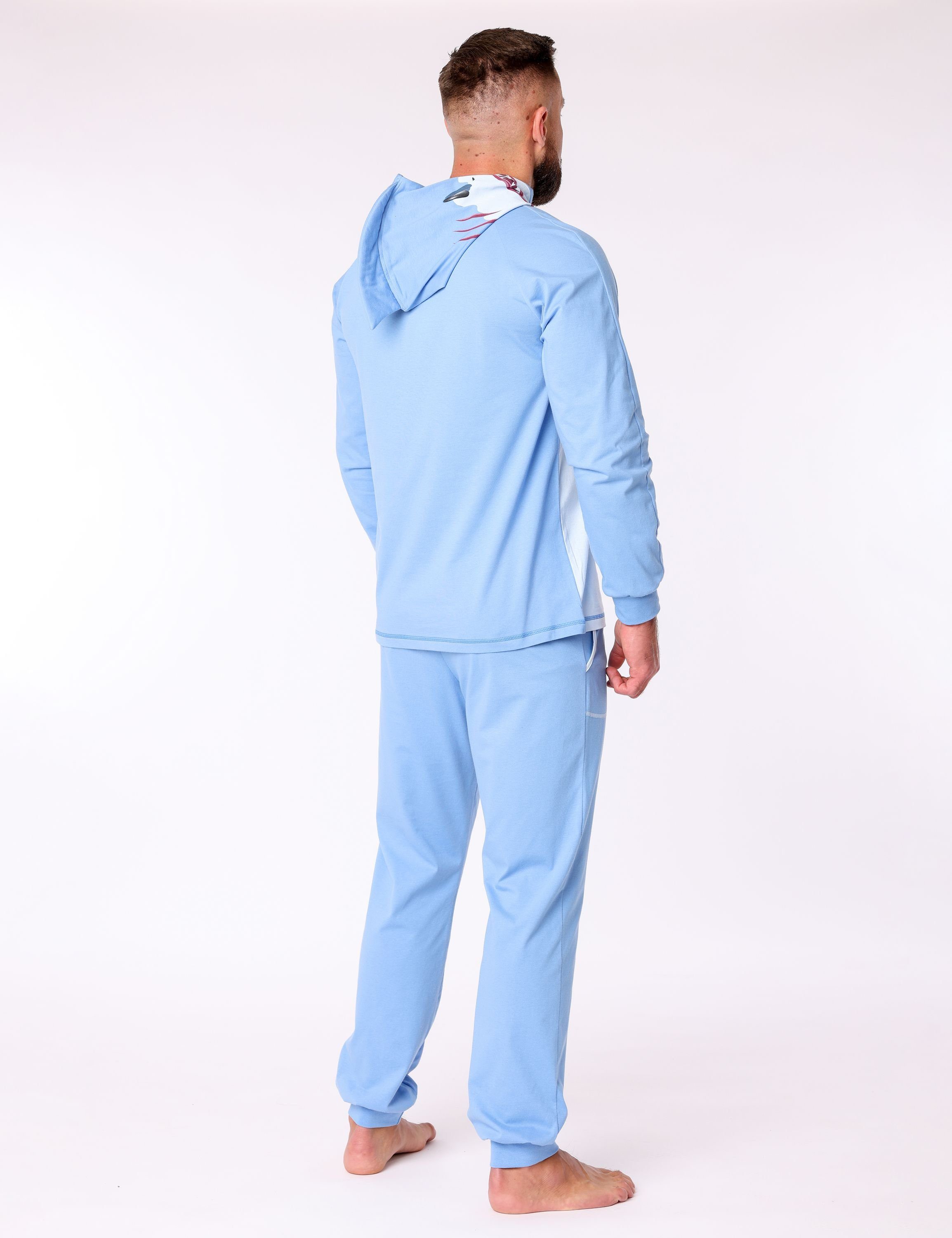 Kapuze mit Blau Schlafanzug Hai Tierkostüm Ladeheid Baumwolle Herren LA40-239 ohne aus Schlafanzug