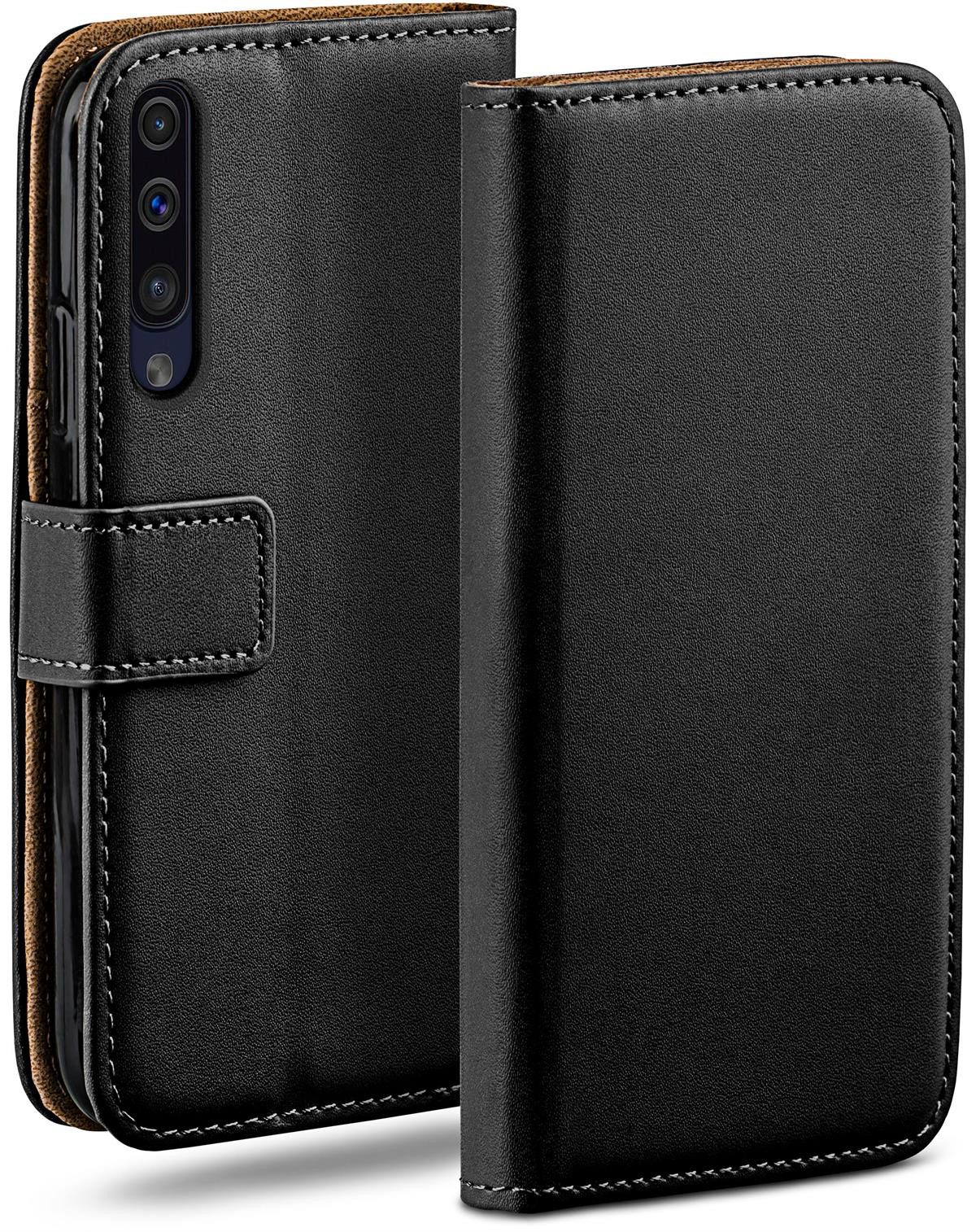 moex Handyhülle für Samsung Galaxy A70 Hülle Klappbar Book Case Schwarz 6,7 Zoll, Klapphülle Kartenfach Flip Cover Handytasche Leder Optik Schutzhülle