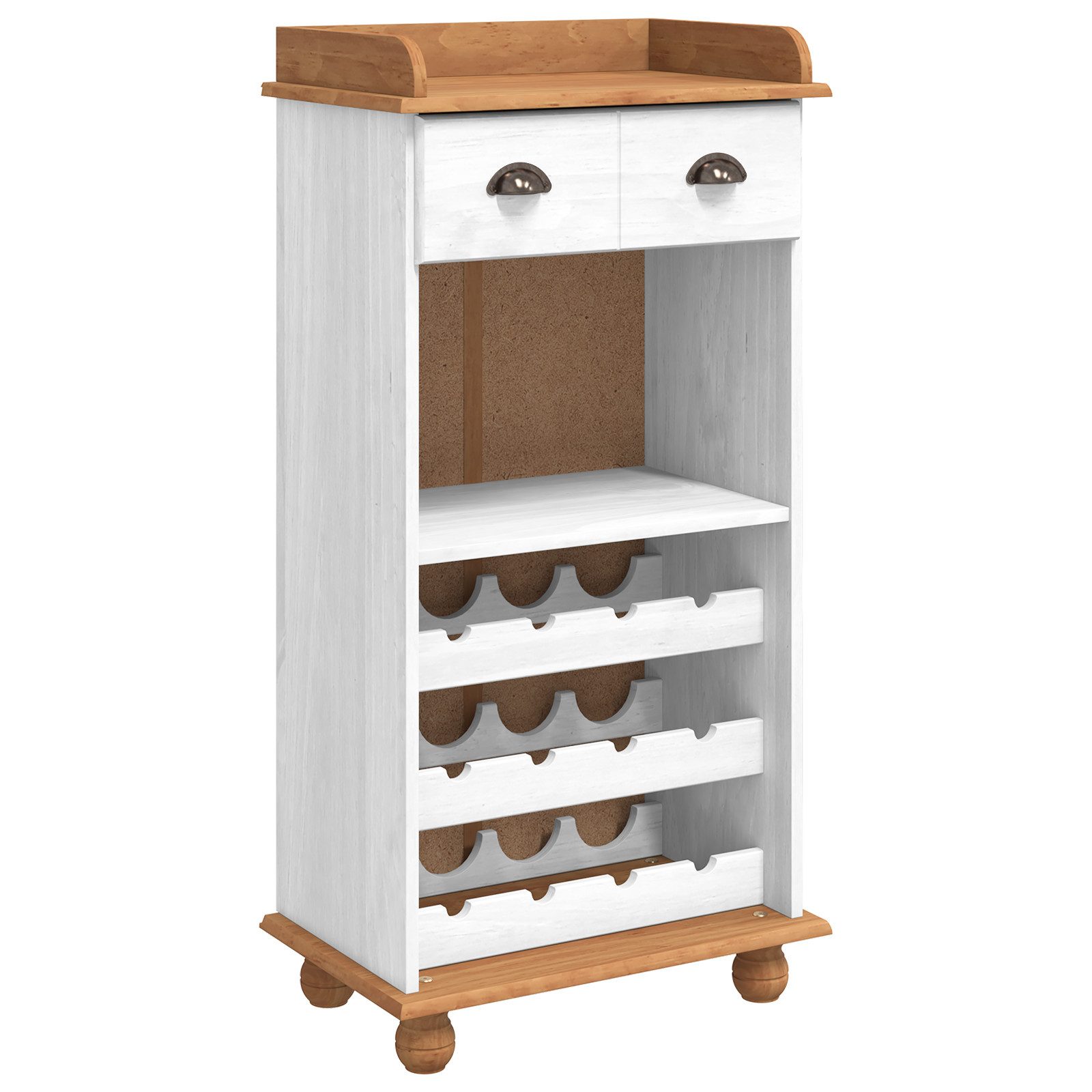 Weinregal Weinschrank "ASKIM" mit 12 Flaschenhaltern Weiß Massivholz Kiefer