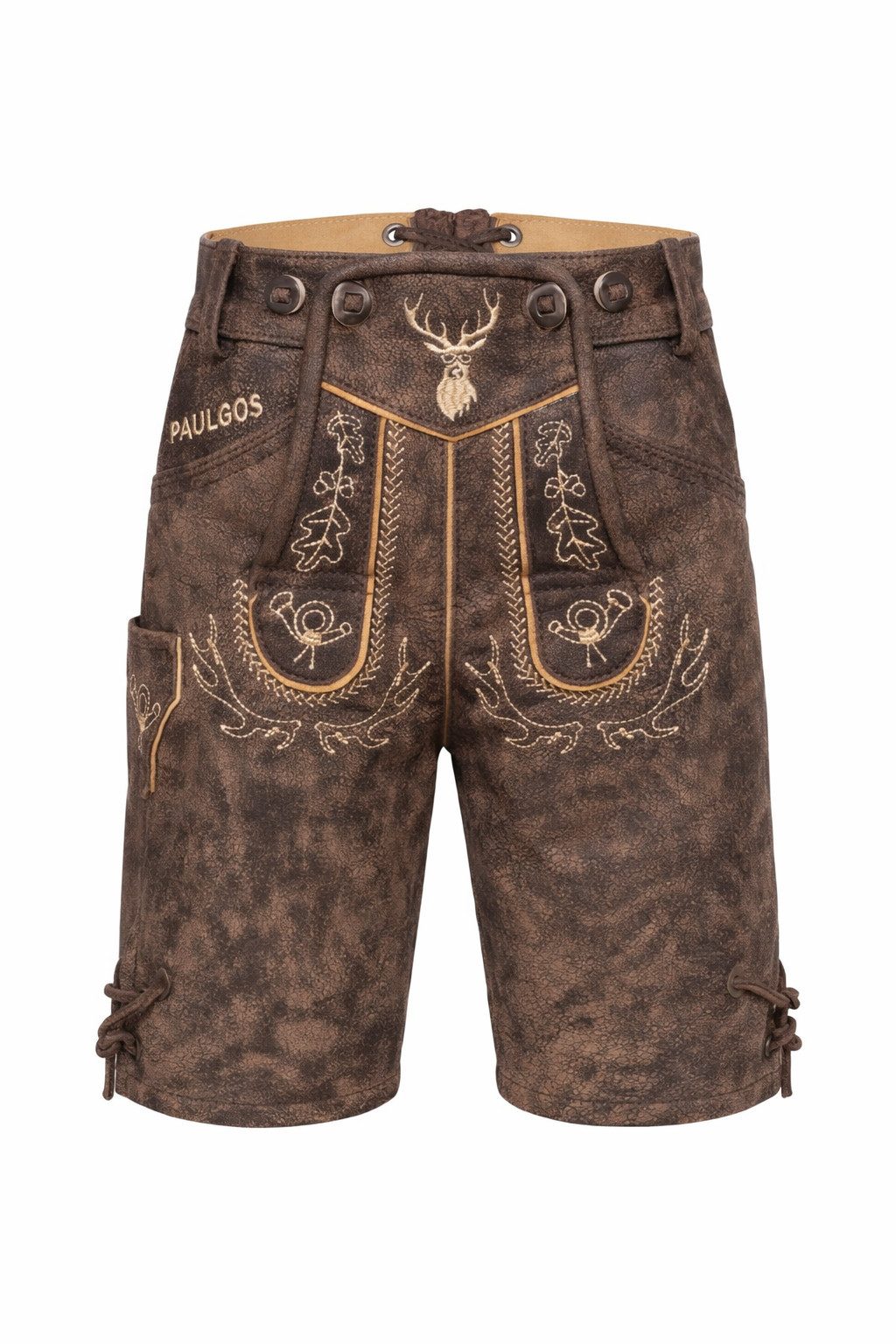 PAULGOS Trachtenhose Kinder Lederhose Kurz mit Trägern 100% Echtleder - KK2 ANTIK