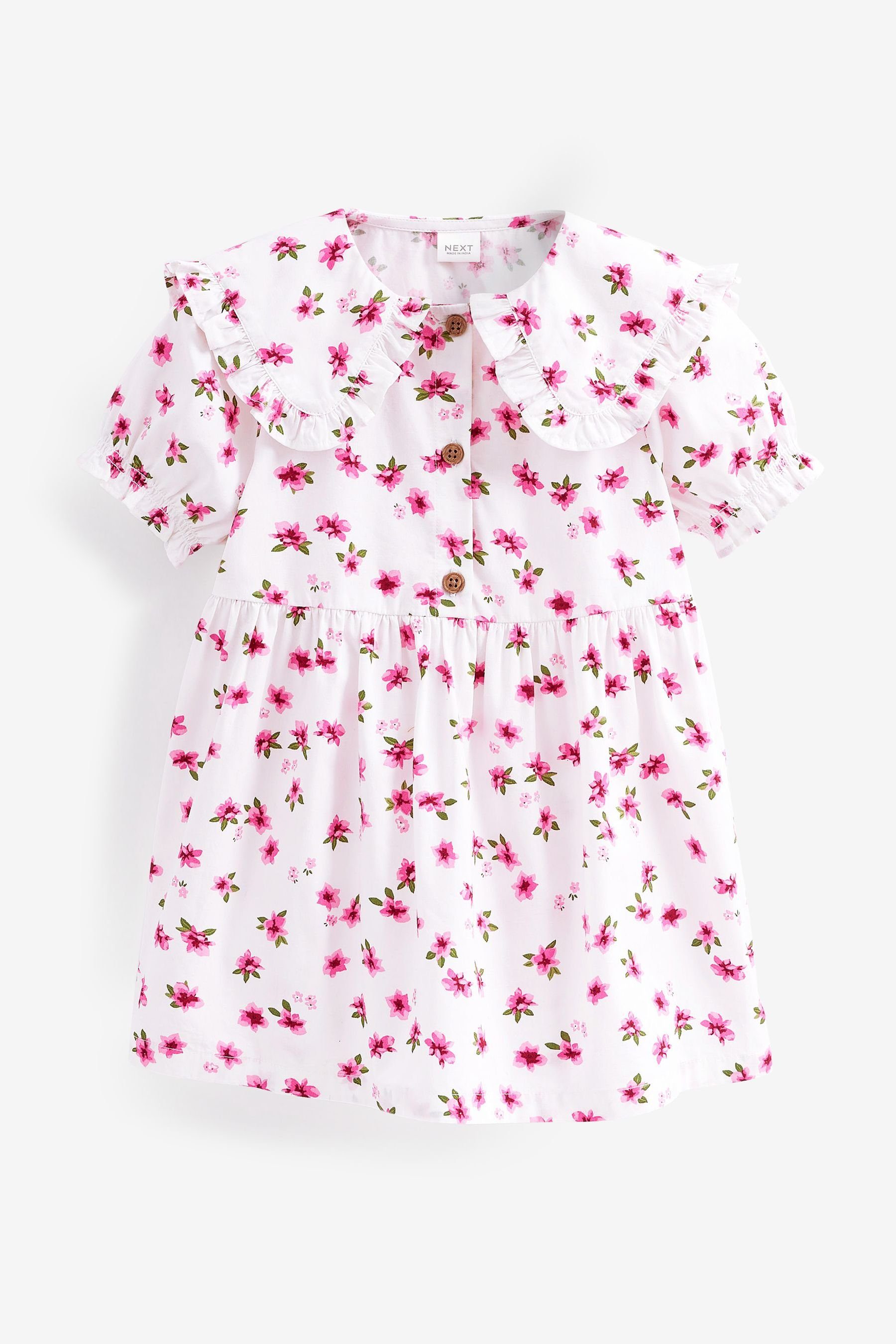 Next Sommerkleid Baumwollkleid mit Kragen (1-tlg) Pink Ditsy