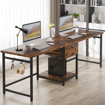 Tribesigns Doppelschreibtisch 200 cm Extra Langer Schreibtisch, Doppelschreibtisch mit 2 Schubladen